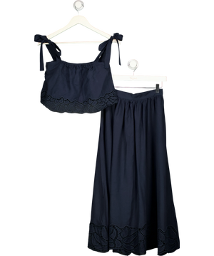 Fabrique X Gabriela Fluss Tramontano Grazia Top & Skirt Set Navy Blue UK XS