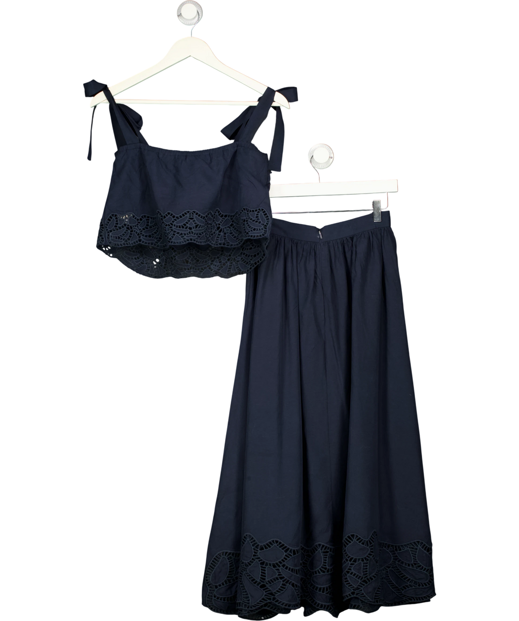Fabrique X Gabriela Fluss Tramontano Grazia Top & Skirt Set Navy Blue UK XS