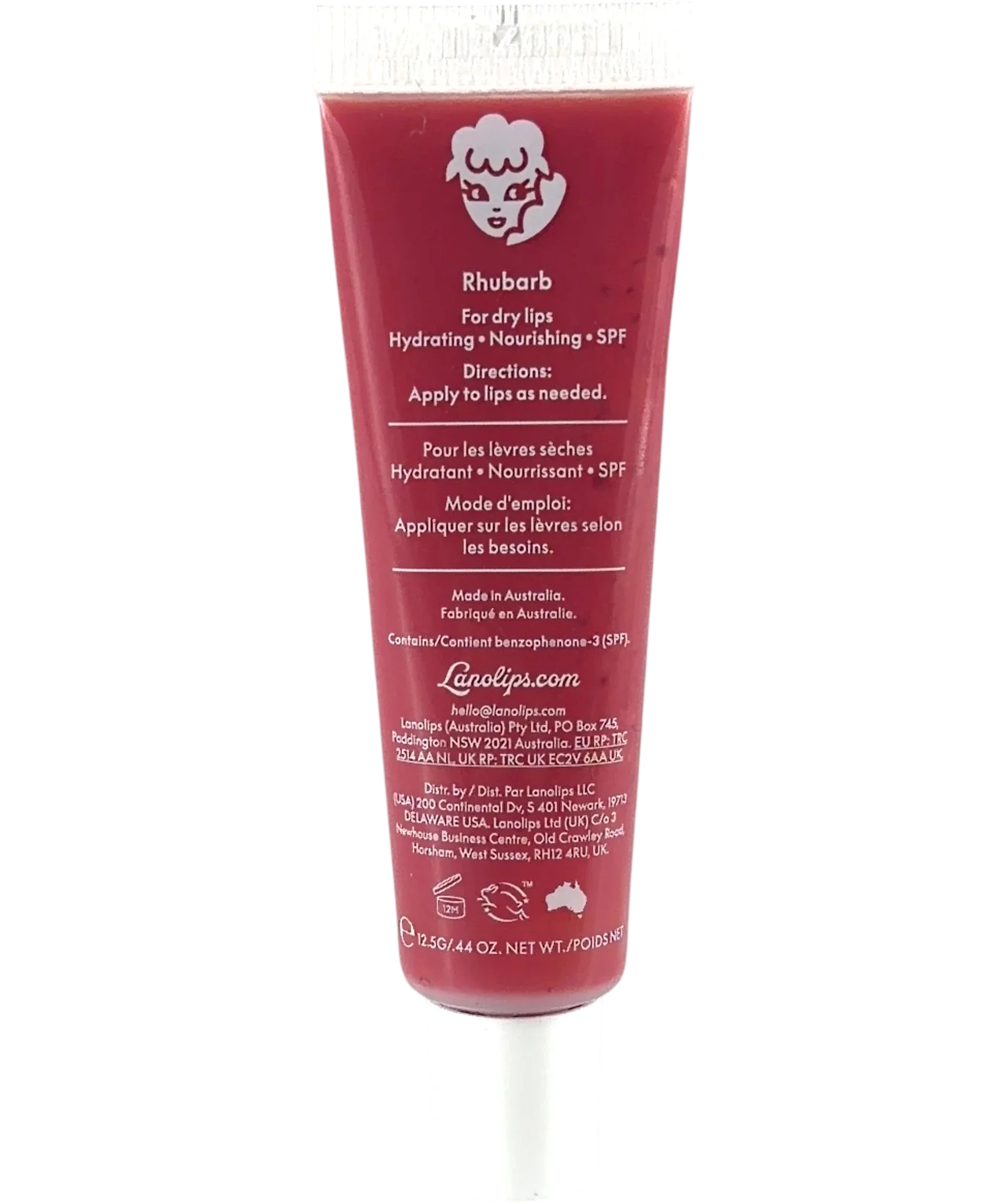 Lano Lips Rhubarb Tinted Lip Balm Rhubarb, size 12.5g — back
