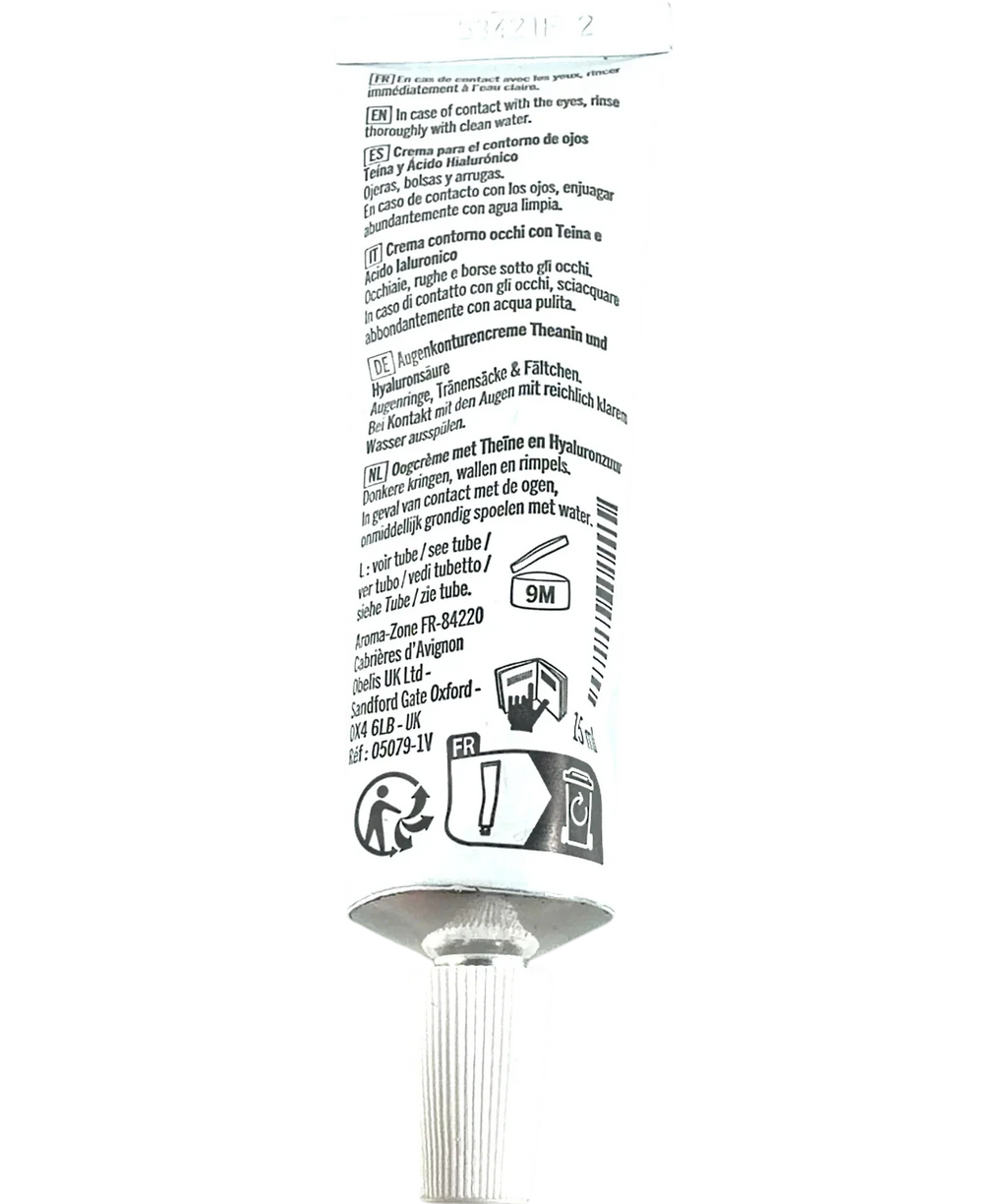 aroma zone Theine & Hyaluronic Acid Eye Contour Cream, size 15ml — back