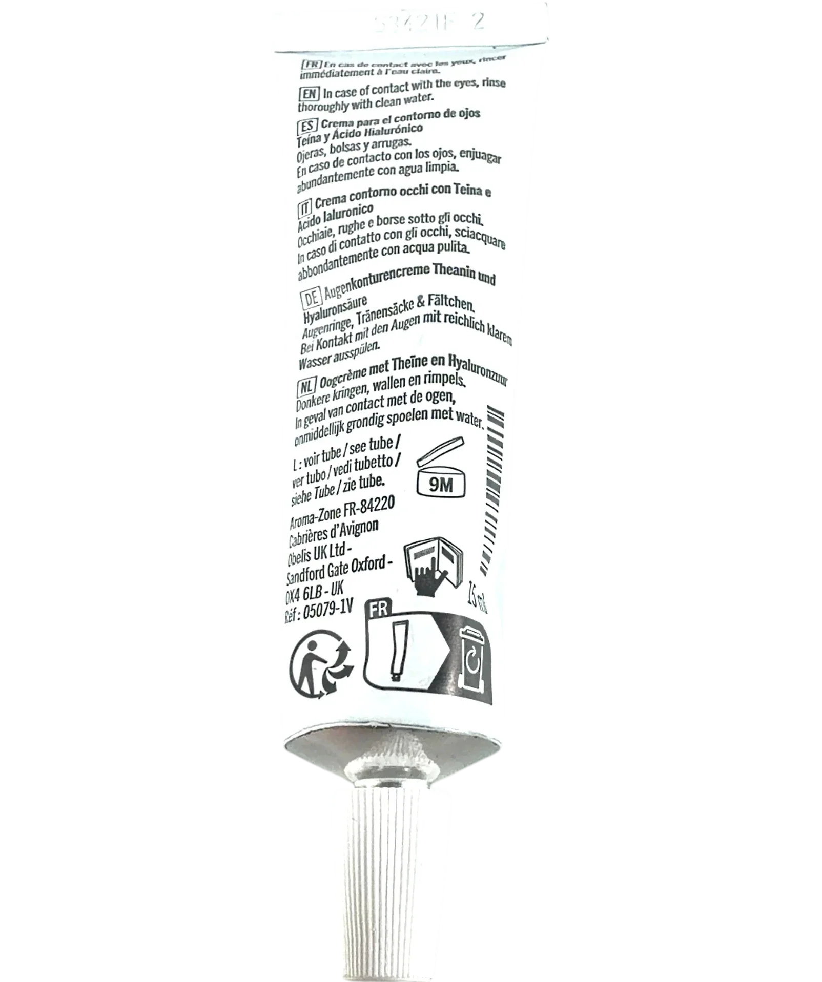 aroma zone Theine & Hyaluronic Acid Eye Contour Cream, size 15ml — back
