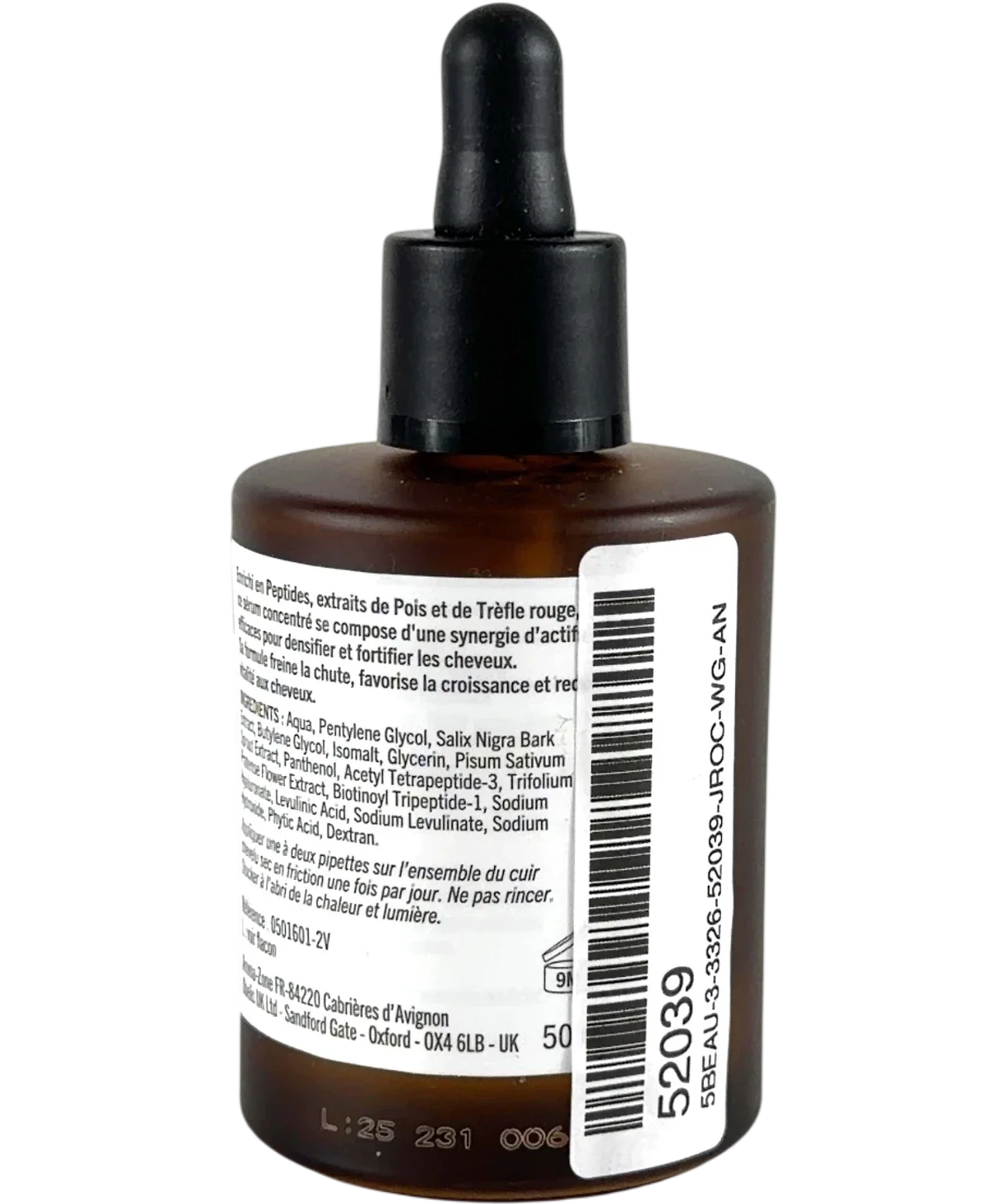 aroma zone Peptides & Pea Extract Strengthening Hair Serum, size 50ml — back