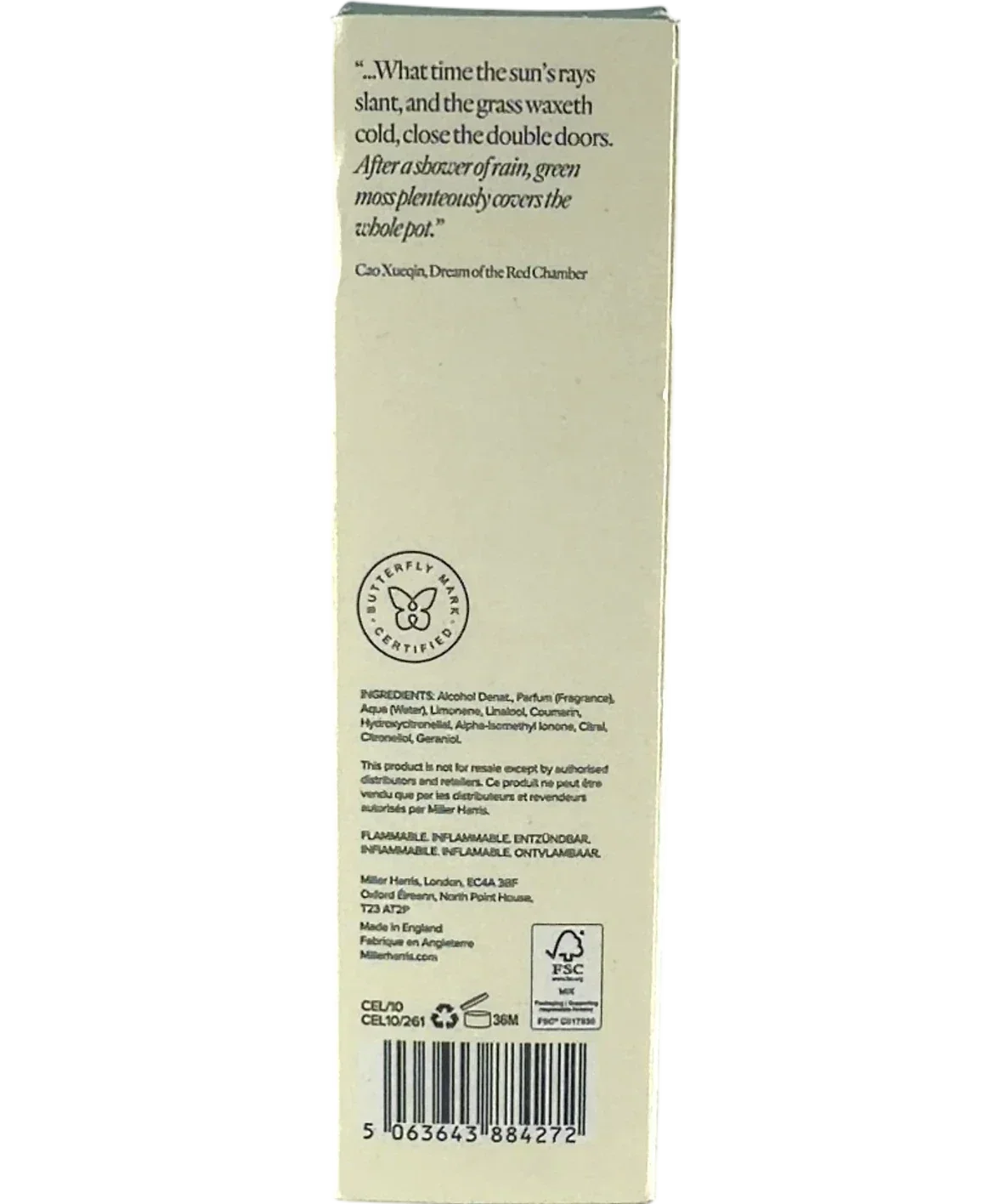 Miller Harris Celadon Celadon Eau de Parfum Travel Spray, size 10ml — back