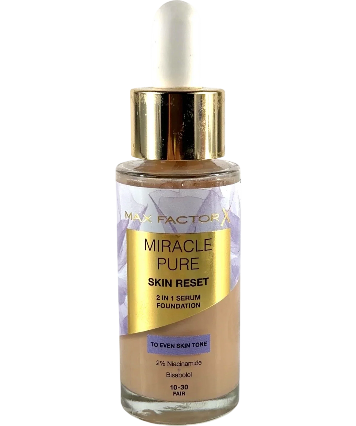 Max Factor 10-30 Fair Miracle Pure Skin Reset 2 in 1 Serum Foundation, size 30ml — front