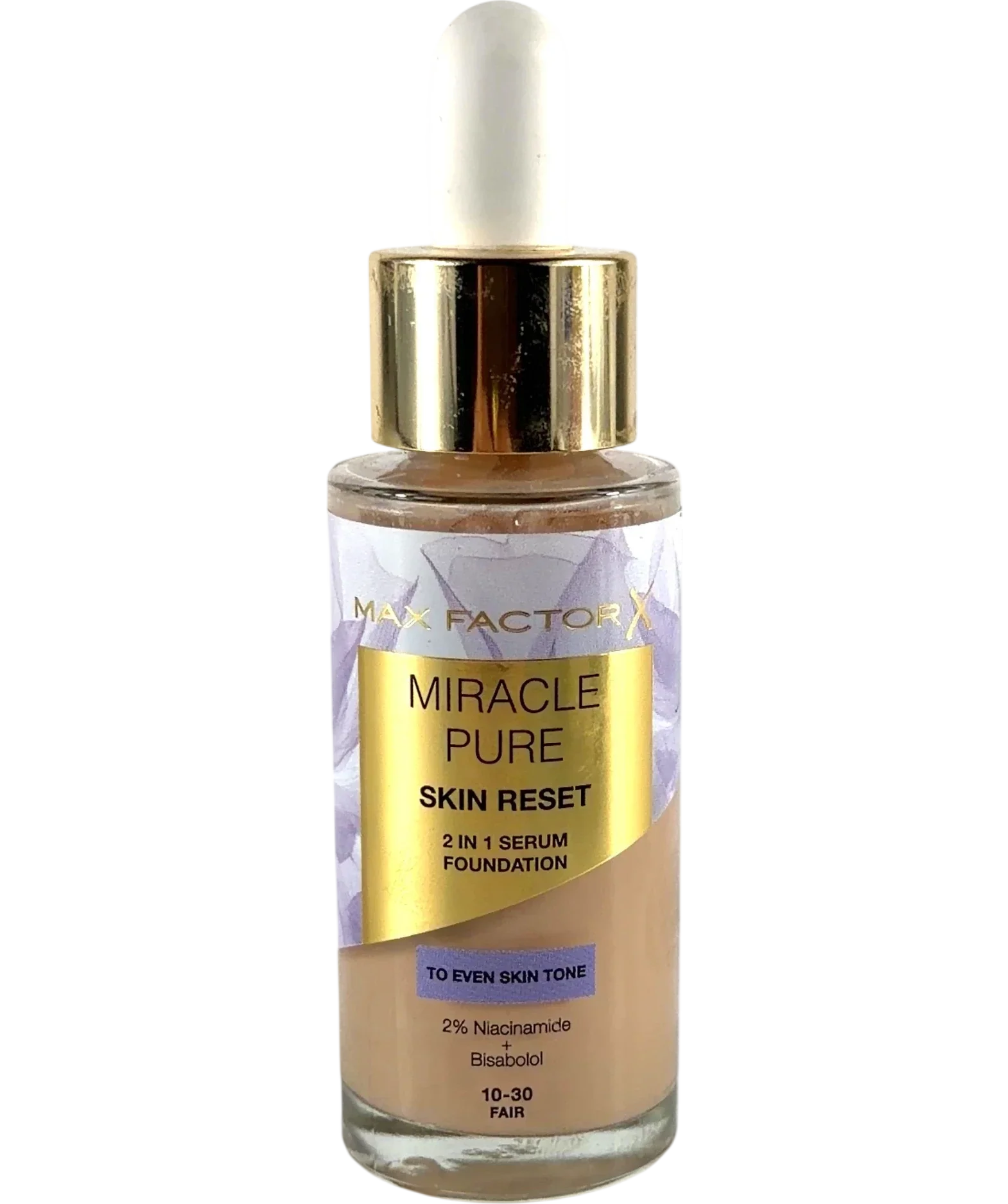 Max Factor 10-30 Fair Miracle Pure Skin Reset 2 in 1 Serum Foundation, size 30ml — front