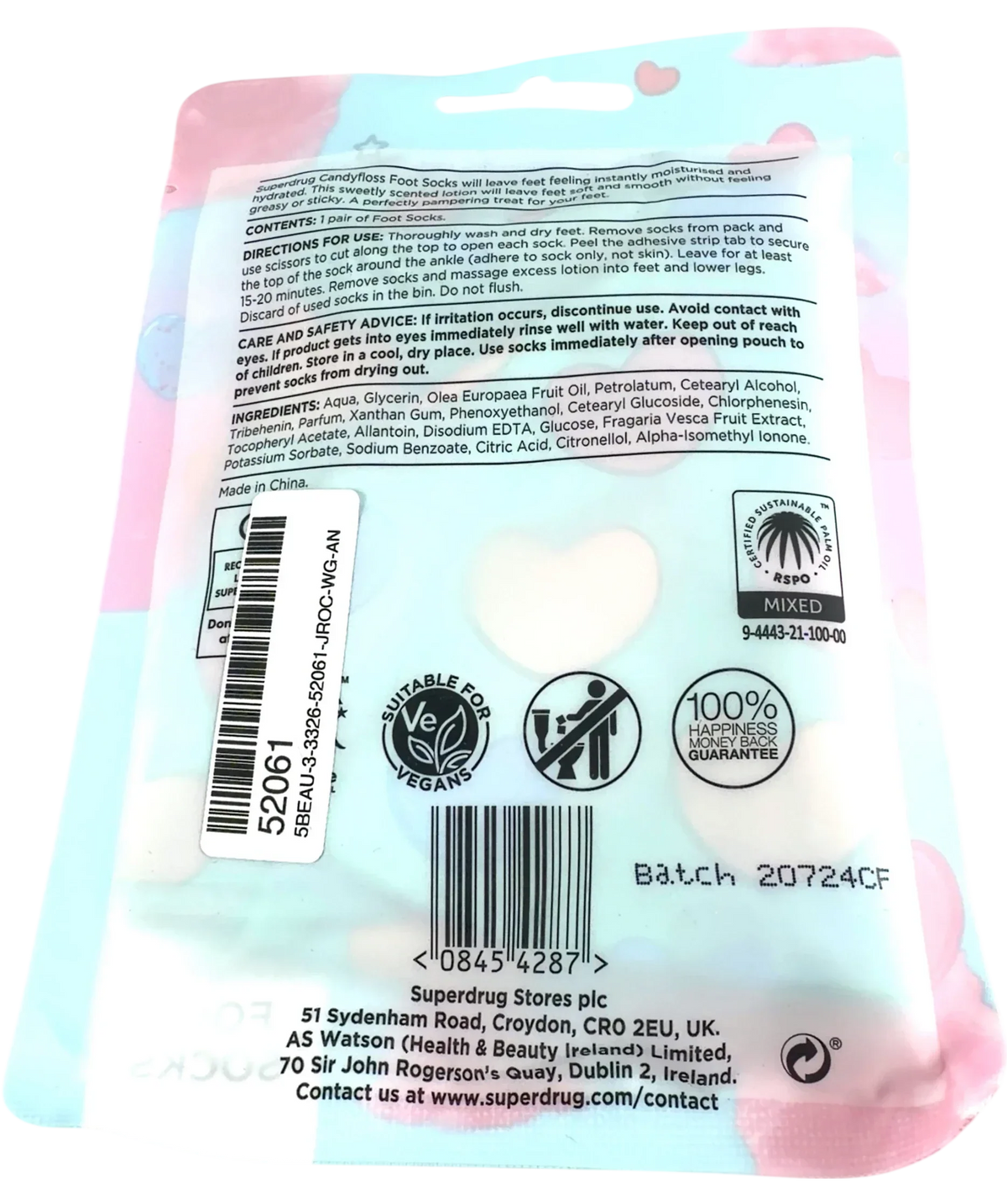Superdrug Superdrug Fruity Pampering Foot Socks Candy Floss — back