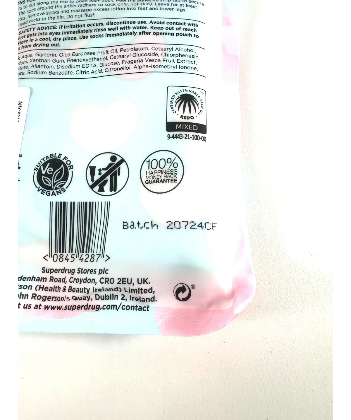 Superdrug Fruity Pampering Foot Socks Candy Floss One size — Batch number or expiry date
