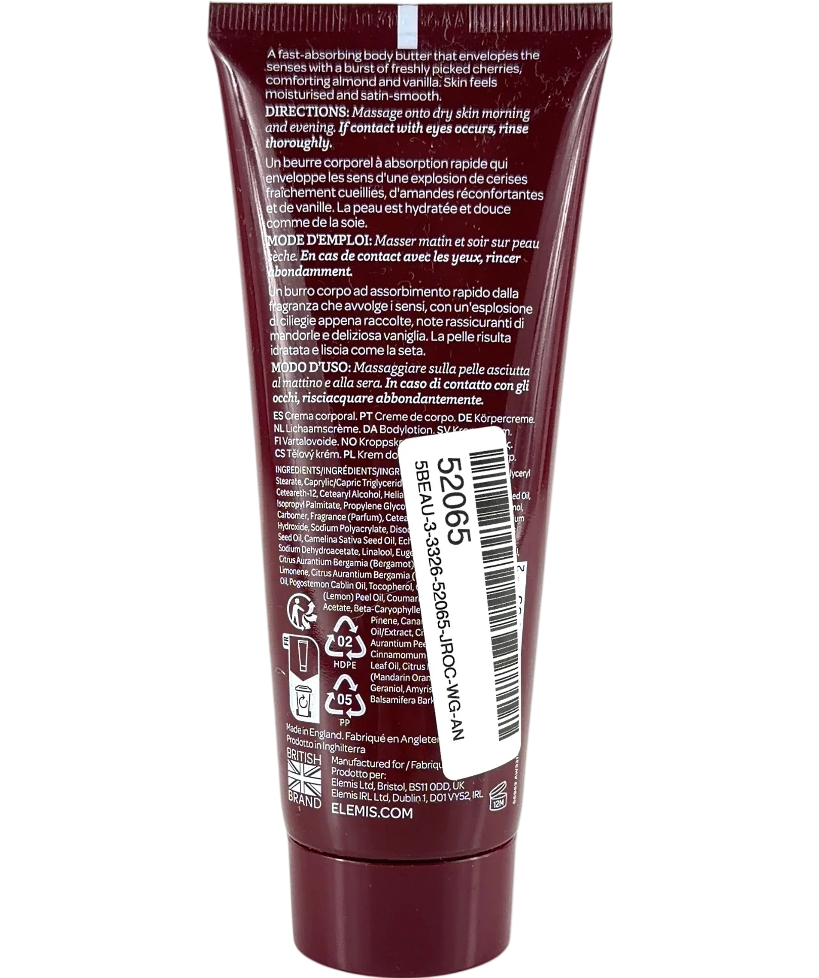 Elemis Black Cherry Velvet Body Butter, size 100ml — back