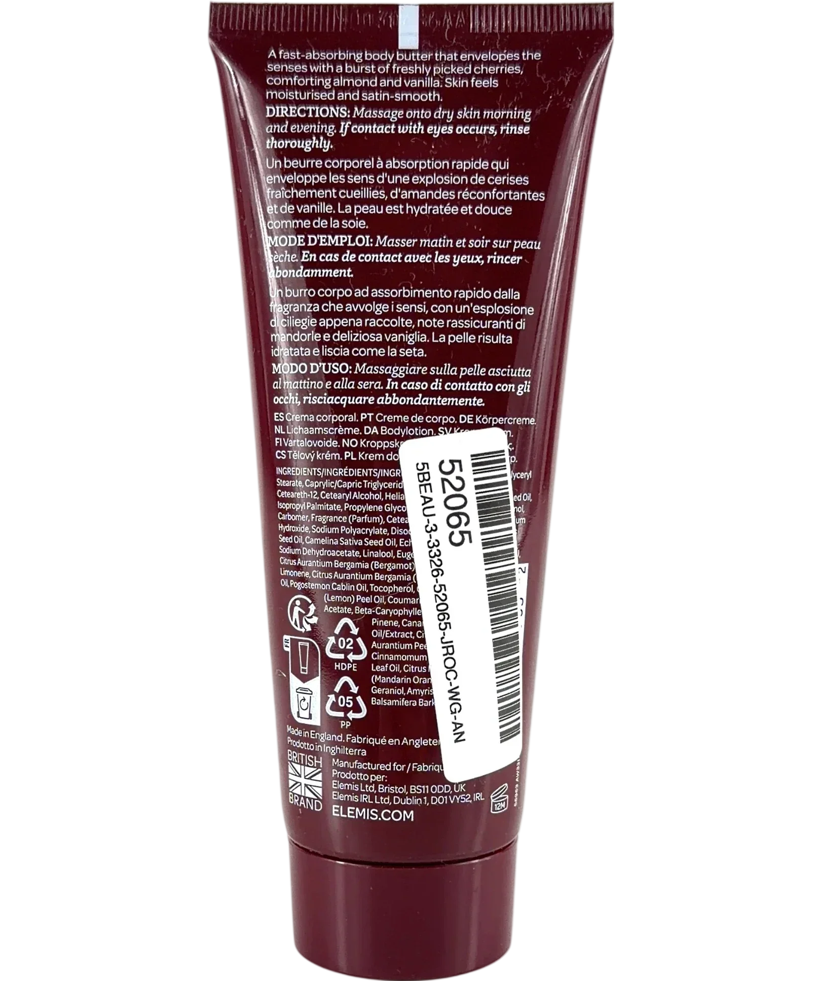 Elemis Black Cherry Velvet Body Butter, size 100ml — back