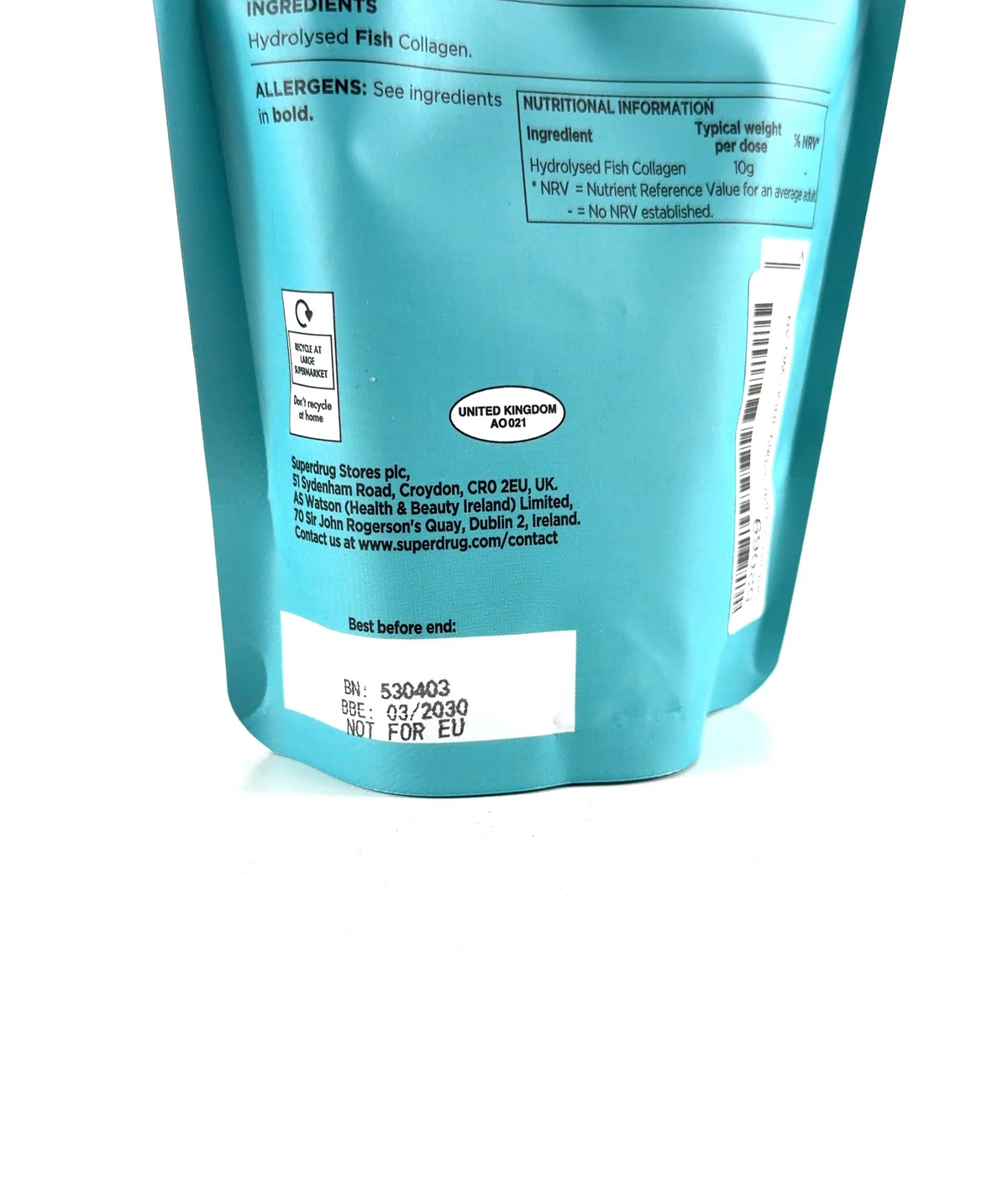 Superdrug Marine Collagen Unflavoured Powder 150g — Batch number or expiry date