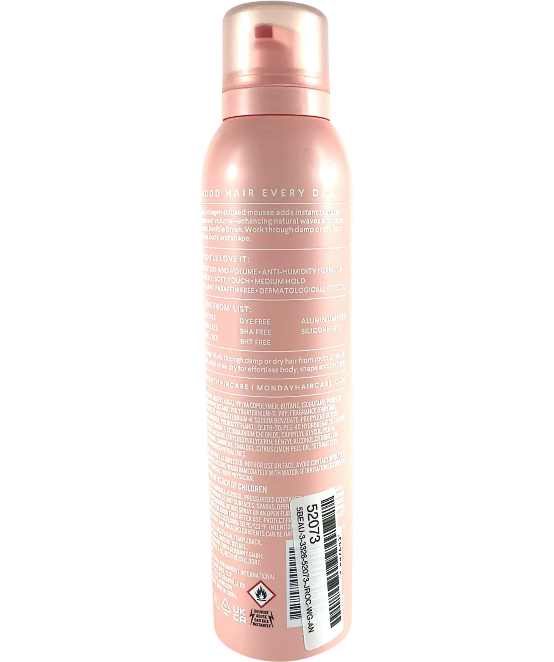 MONDAY BODY Haircare Volume Texturising Mousse, size 206ml — back