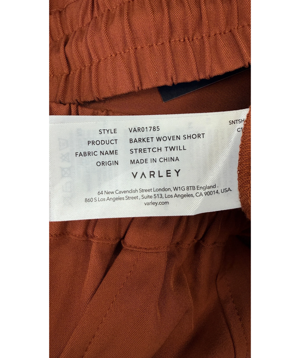 Varley Brown Barket Woven Short Stretch Twill Terracotta BROWN, size UK S — label