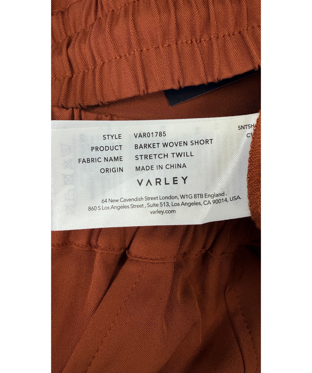 Varley Brown Barket Woven Short Stretch Twill Terracotta BROWN, size UK S — label