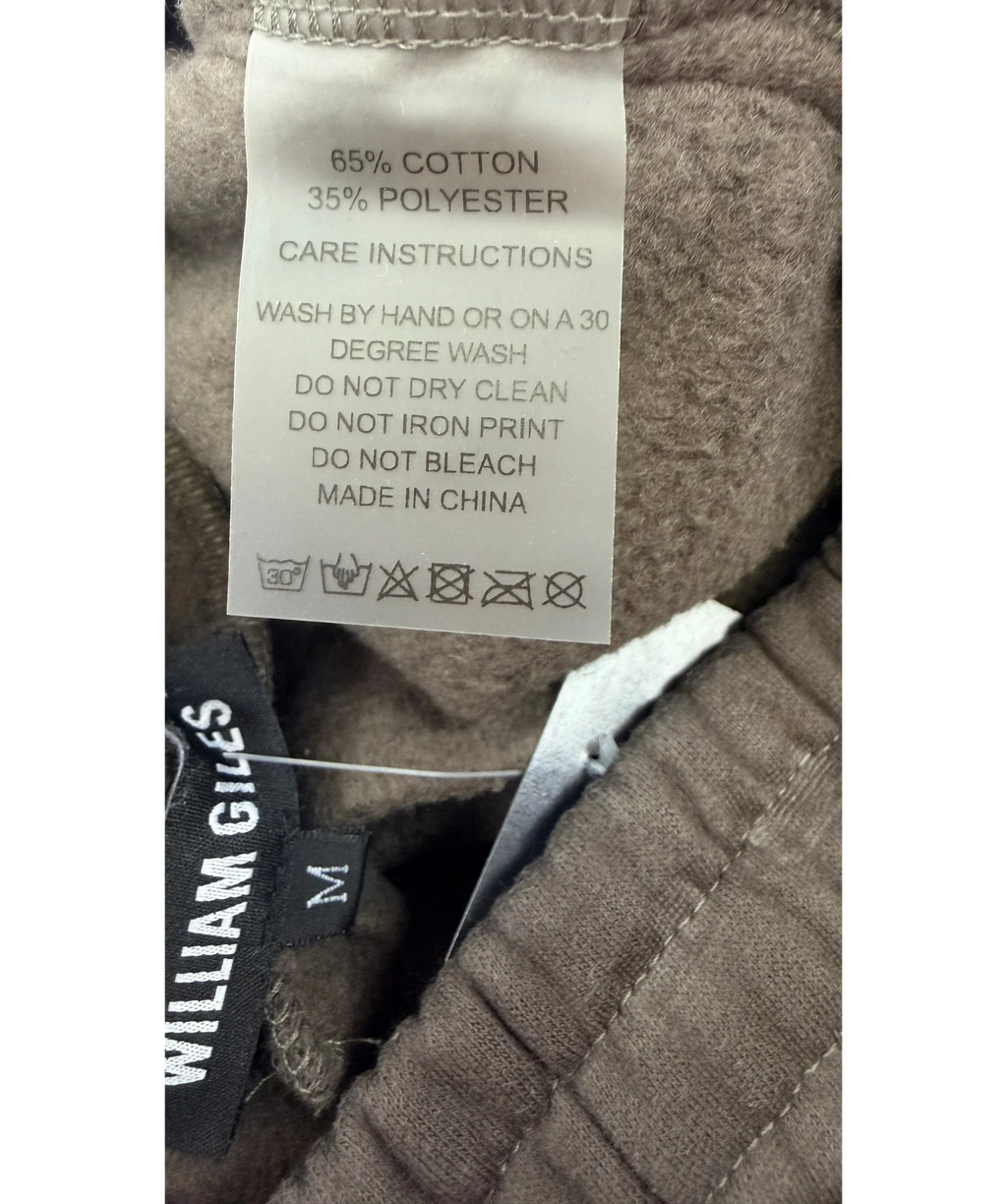 WILLIAM GILES Brown Chocolate Brown Straight Leg Joggers, size UK M — label