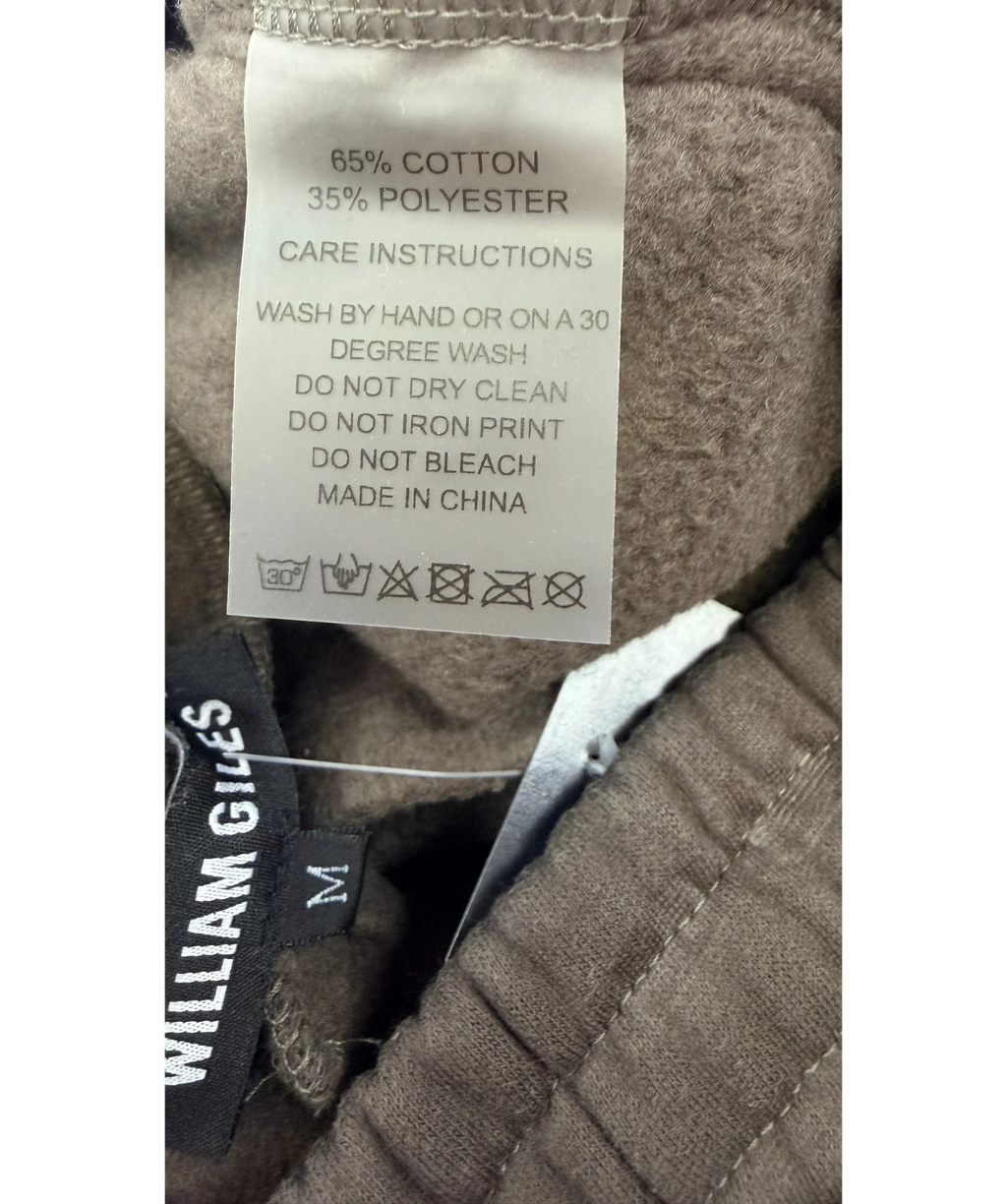 WILLIAM GILES Brown Chocolate Brown Straight Leg Joggers, size UK M — label