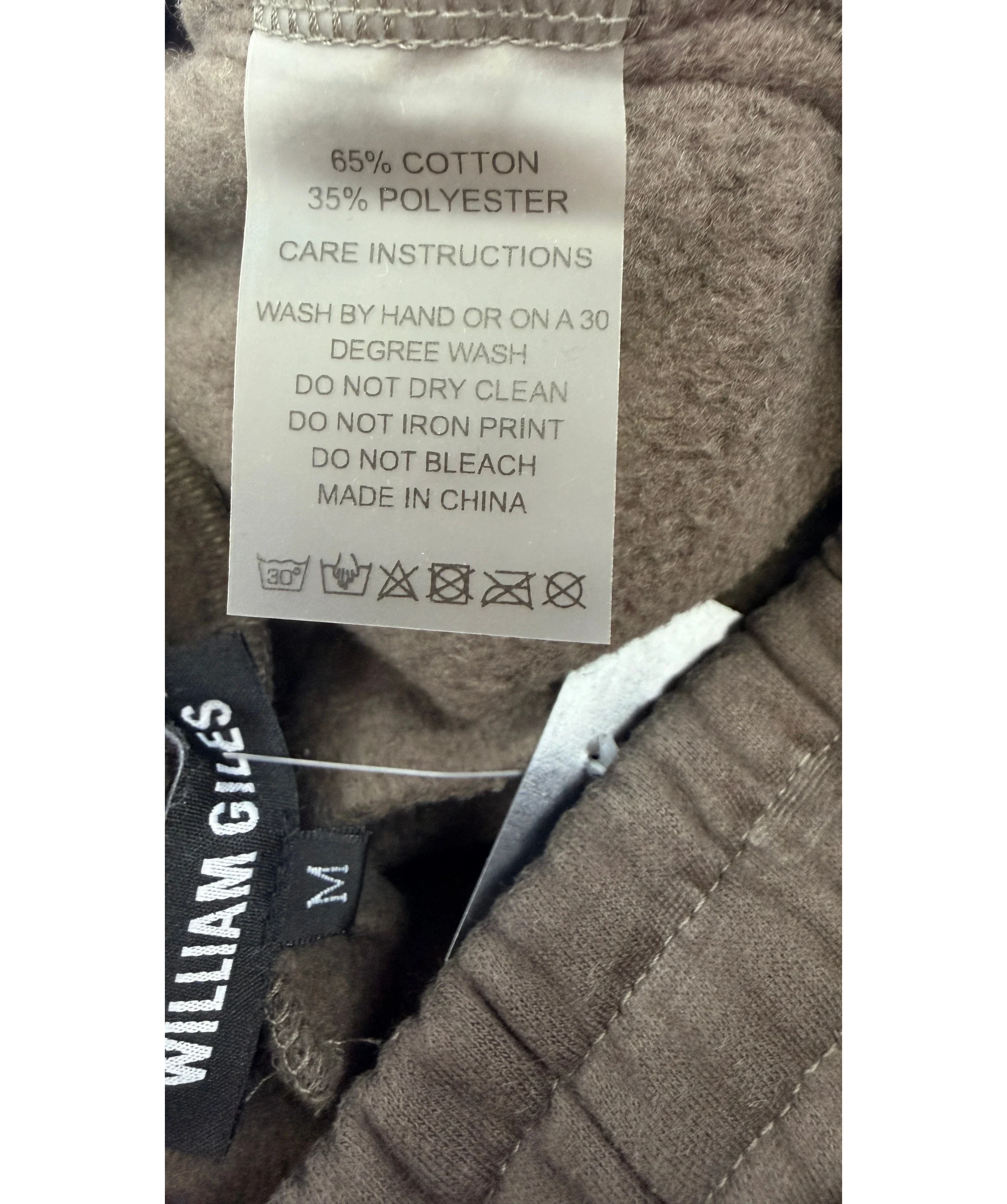 WILLIAM GILES Brown Chocolate Brown Straight Leg Joggers, size UK M — label