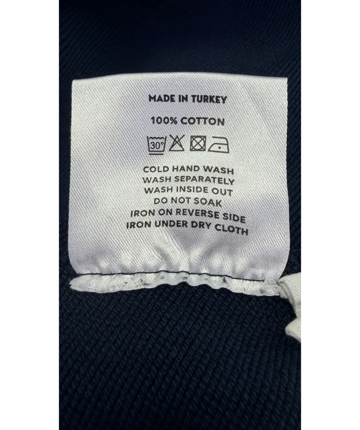 about:blank Blue Cut Off Hoodie Navy  BLUE, size UK M — label