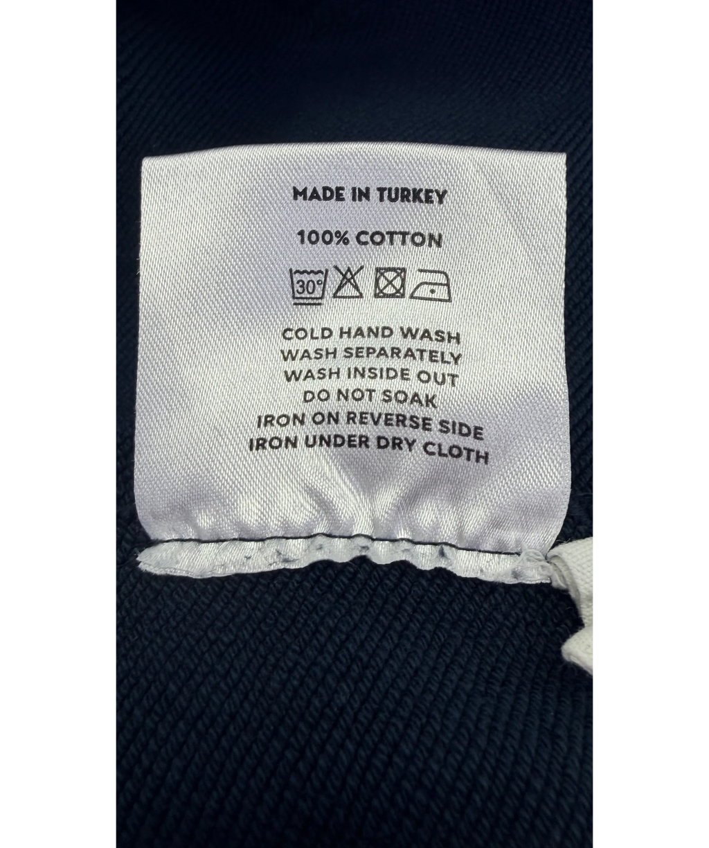 about:blank Blue Cut Off Hoodie Navy  BLUE, size UK M — label