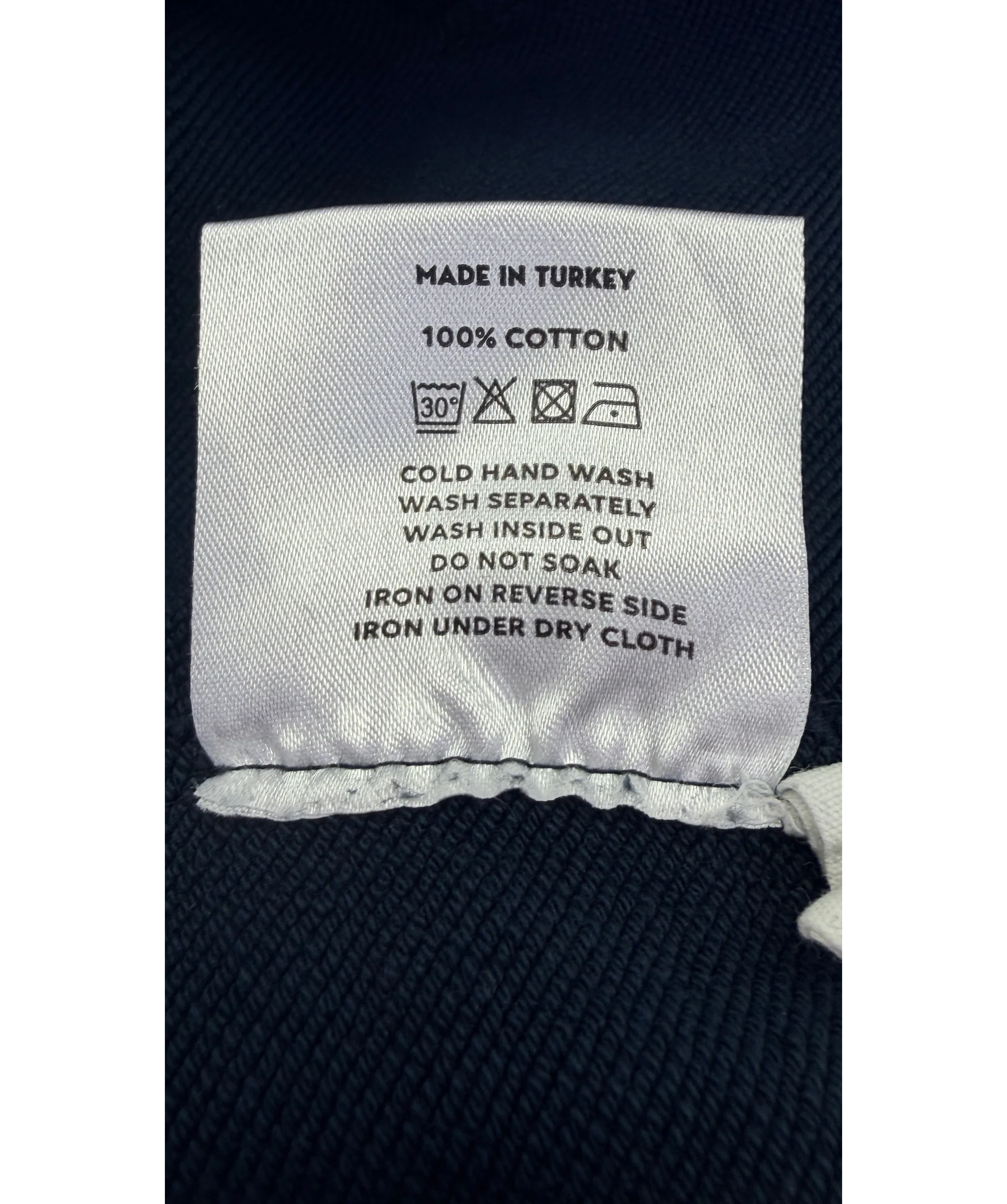 about:blank Blue Cut Off Hoodie Navy  BLUE, size UK M — label