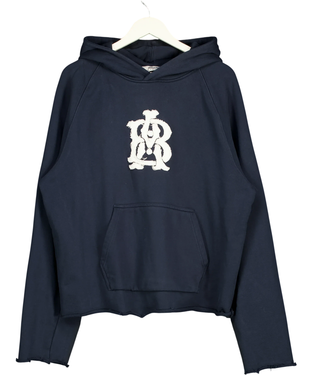 about:blank Blue Cut Off Hoodie Navy  BLUE, size UK M — front