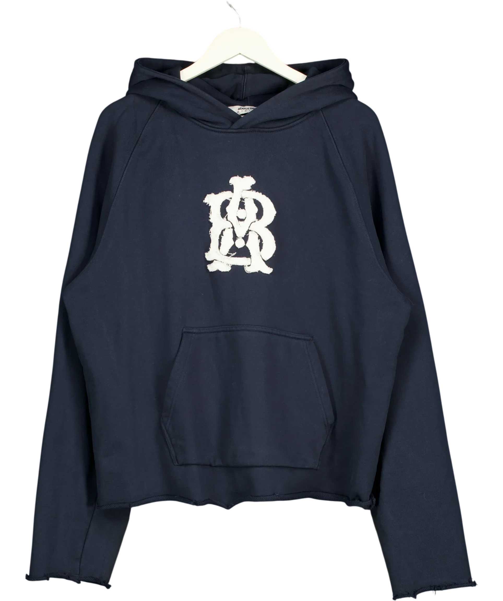 about:blank Blue Cut Off Hoodie Navy  BLUE, size UK M — front