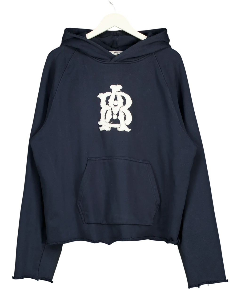 about:blank Blue Cut Off Hoodie Navy  BLUE, size UK M — front