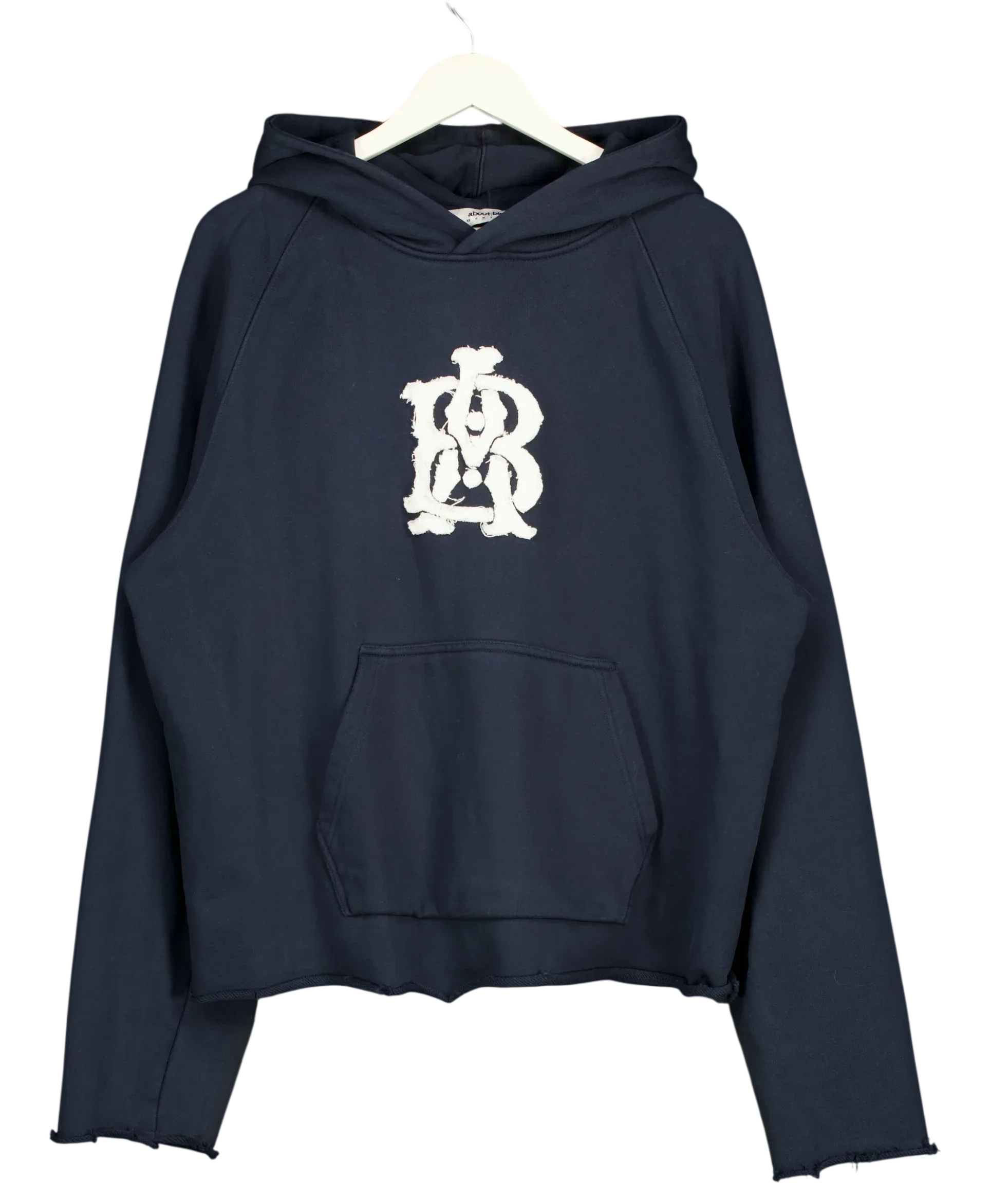 about:blank Blue Cut Off Hoodie Navy  BLUE, size UK M — front