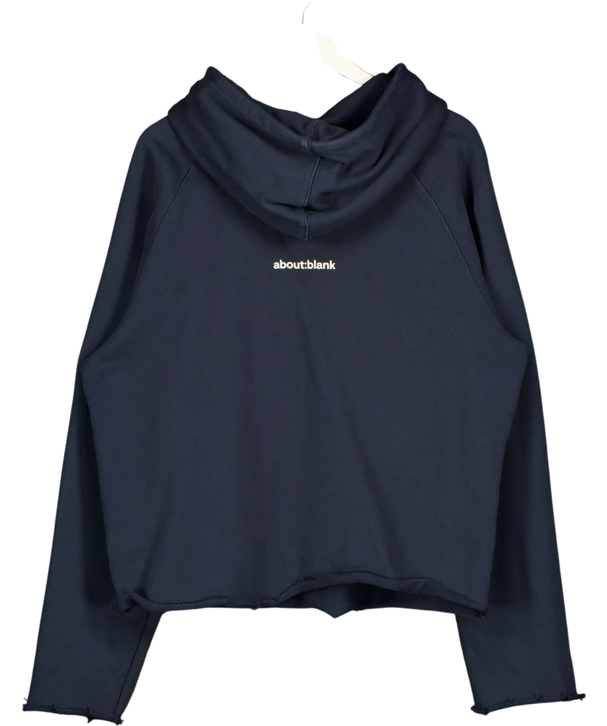 about:blank Blue Cut Off Hoodie Navy  BLUE, size UK M — back