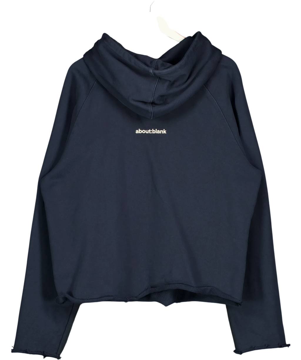 about:blank Blue Cut Off Hoodie Navy  BLUE, size UK M — back