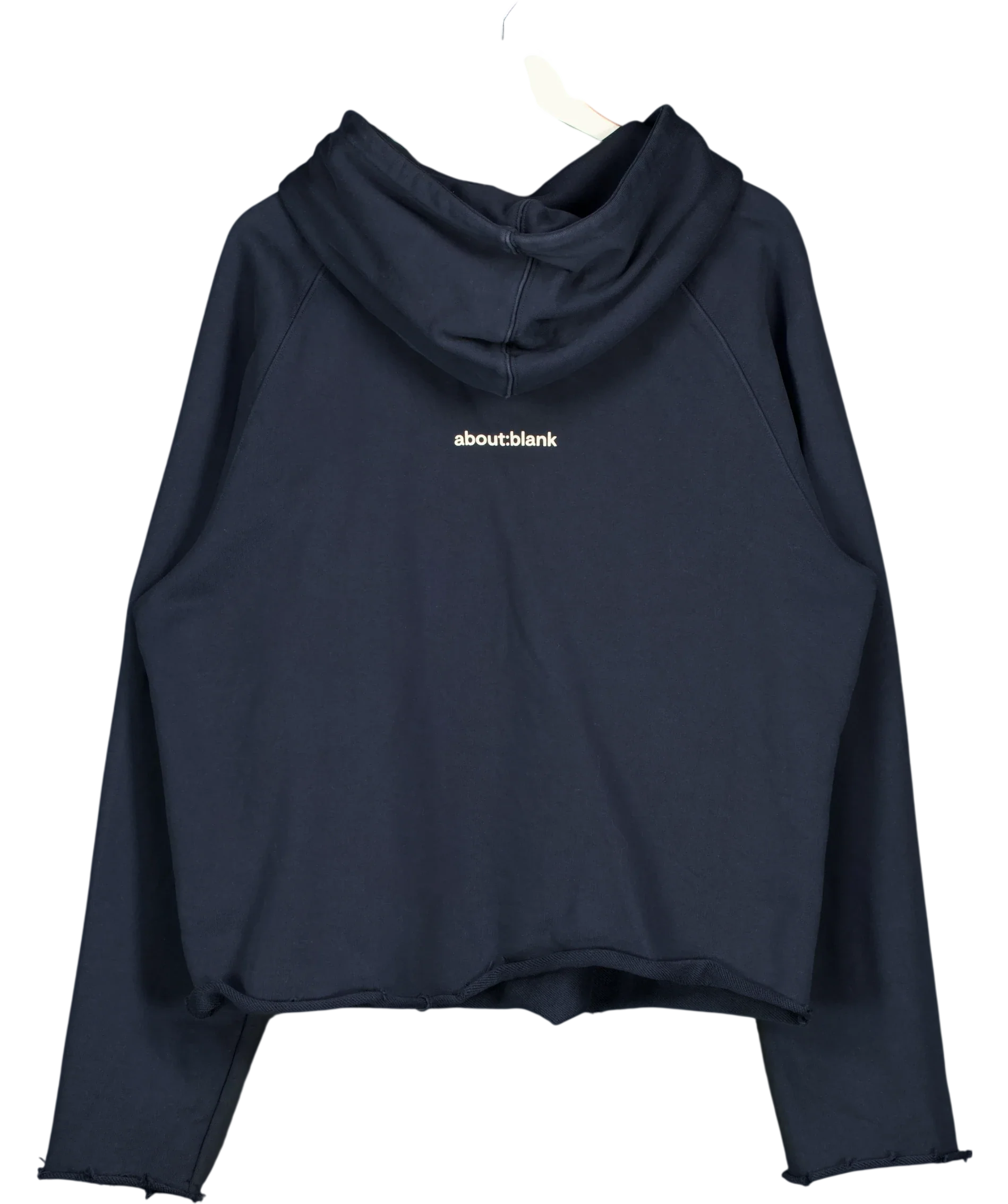 about:blank Blue Cut Off Hoodie Navy  BLUE, size UK M — back