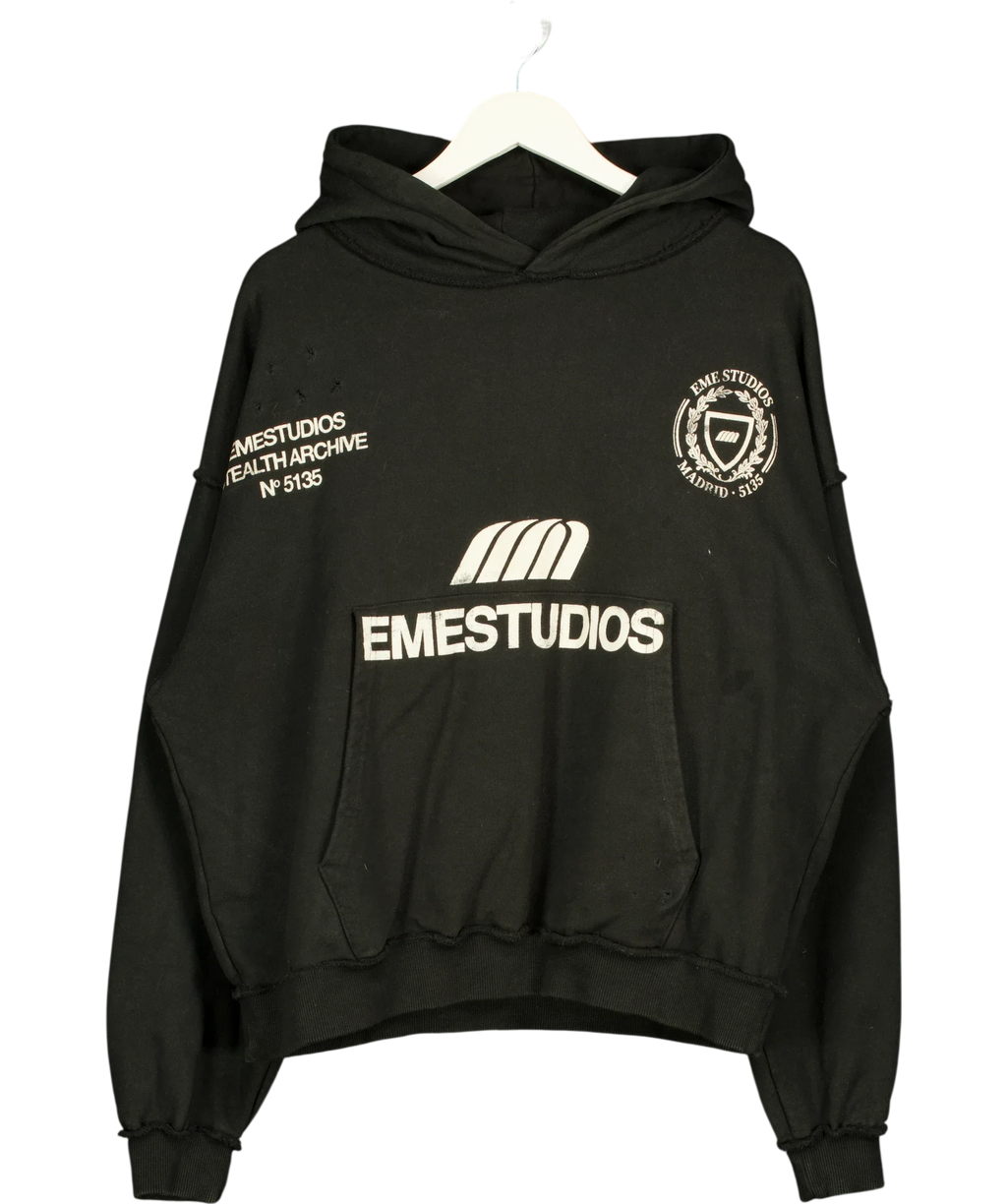 EME STUDIOS Black Stealth Shadow Oversized Hoodie Black, size UK M — front