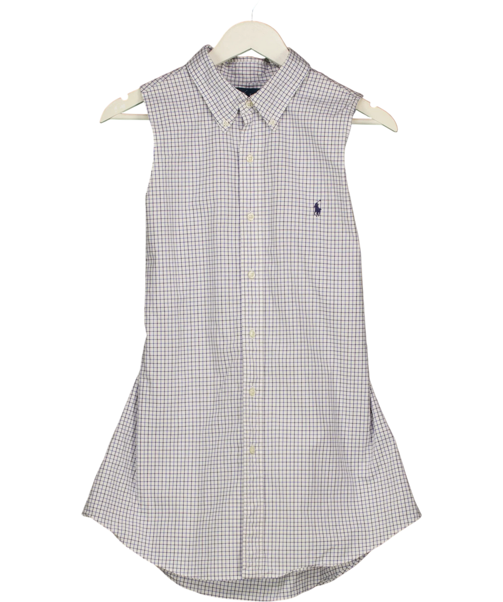 Polo Ralph Lauren White Sleeveless Open Back Check Shirt, size UK S — front