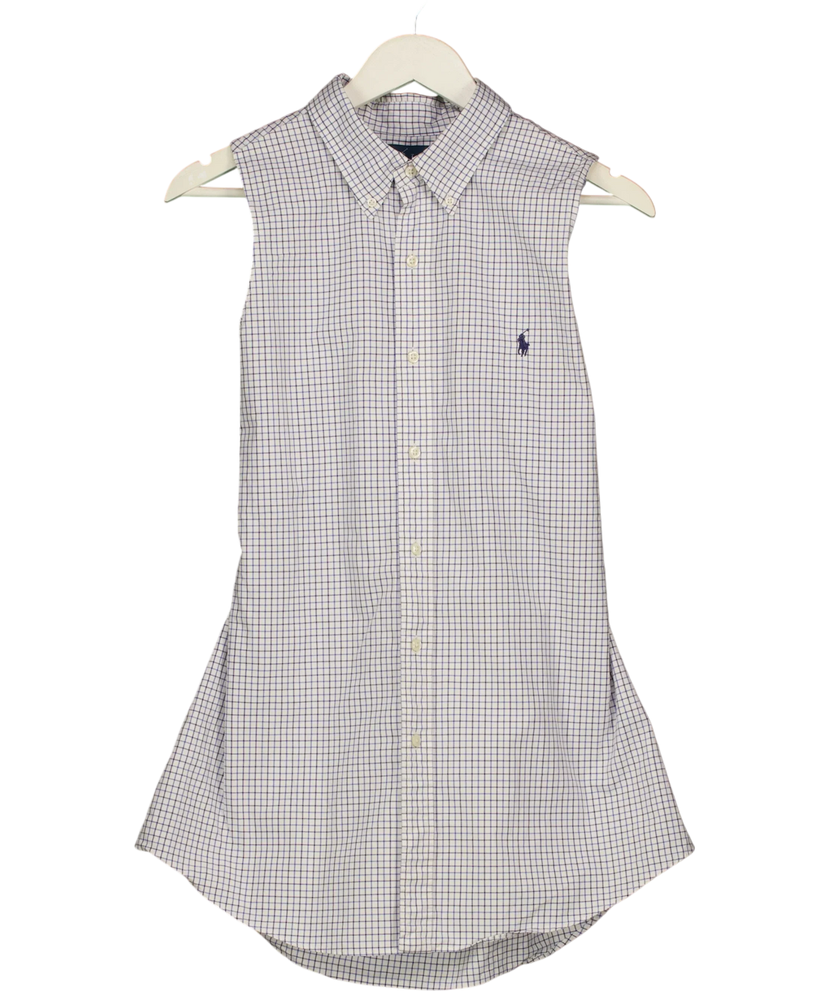 Polo Ralph Lauren White Sleeveless Open Back Check Shirt, size UK S — front
