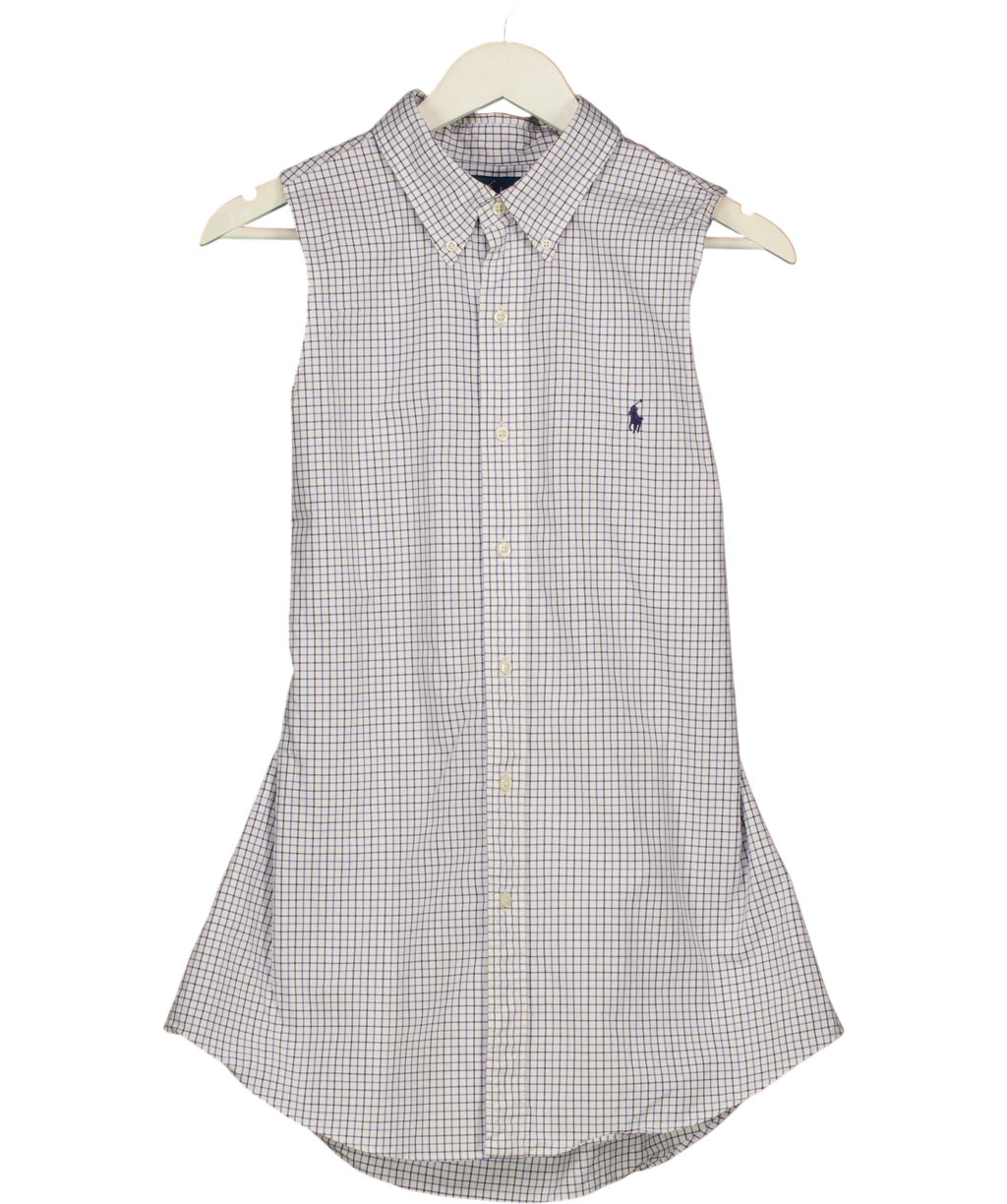 Polo Ralph Lauren White Sleeveless Open Back Check Shirt, size UK S — front