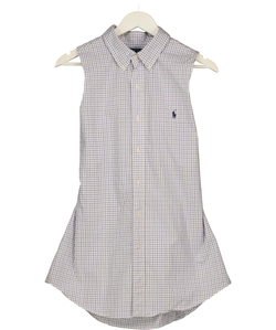 Polo Ralph Lauren White Sleeveless Open Back Check Shirt, size UK S — front