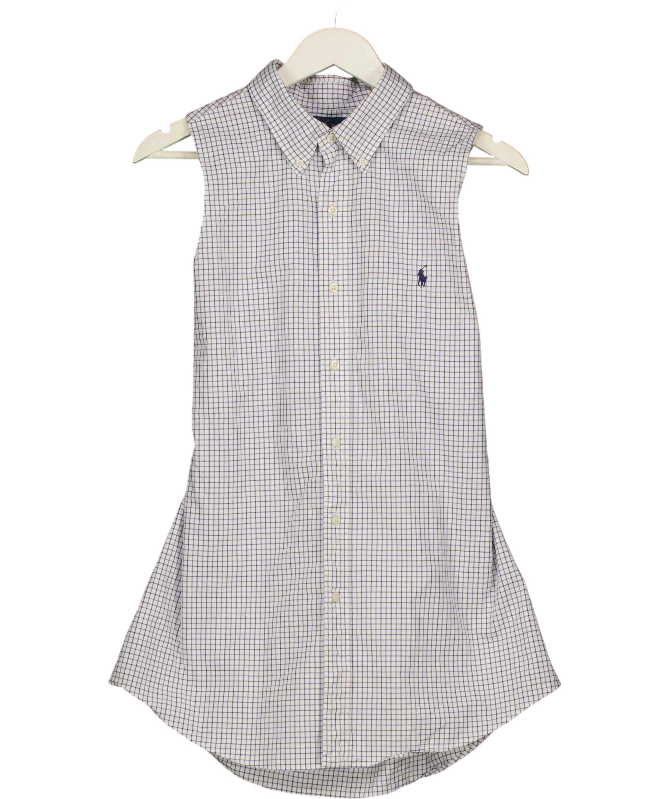 Polo Ralph Lauren White Sleeveless Open Back Check Shirt, size UK S — front