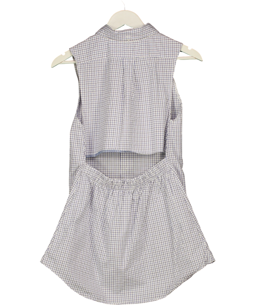 Polo Ralph Lauren White Sleeveless Open Back Check Shirt, size UK S — back