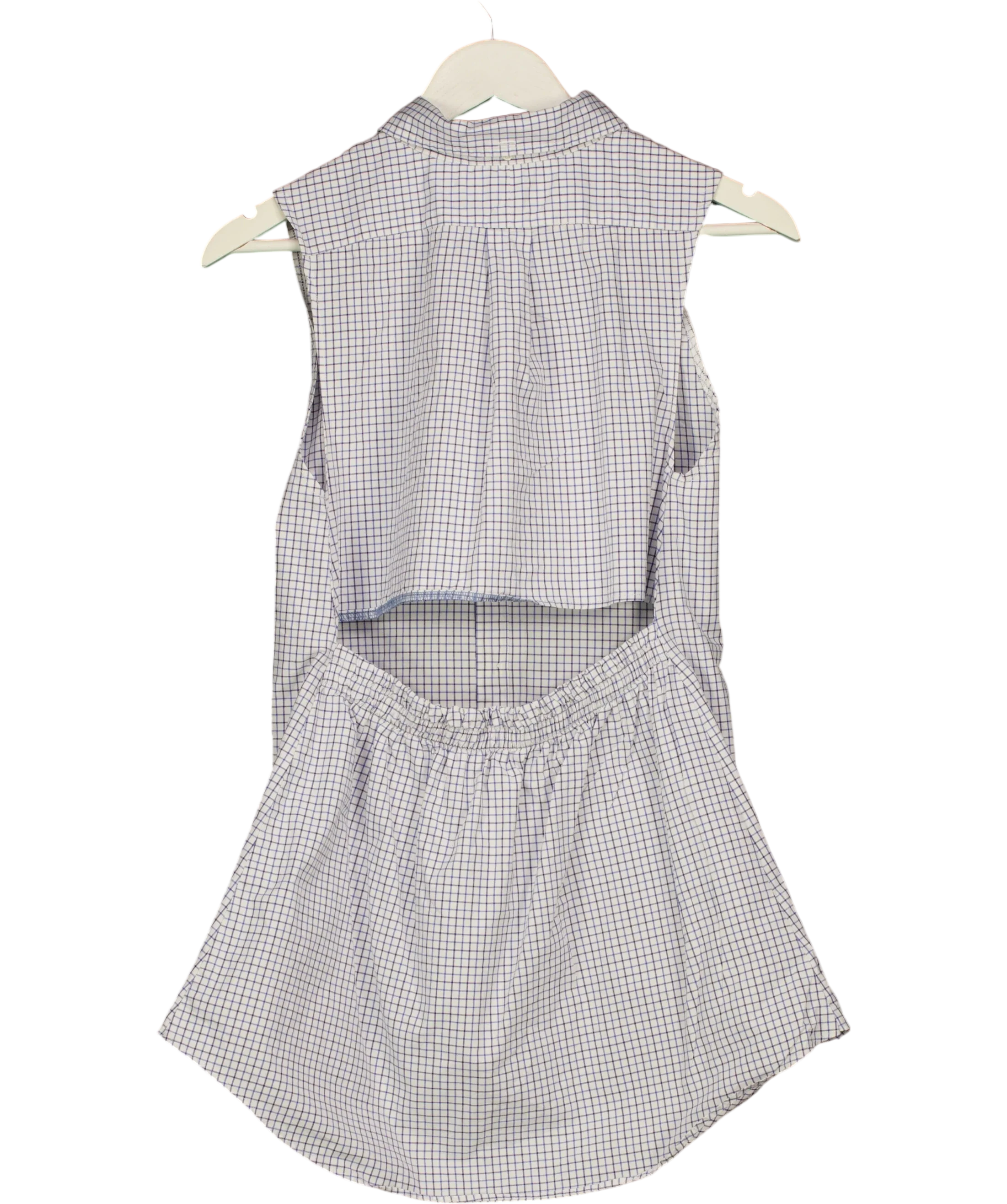 Polo Ralph Lauren White Sleeveless Open Back Check Shirt, size UK S — back