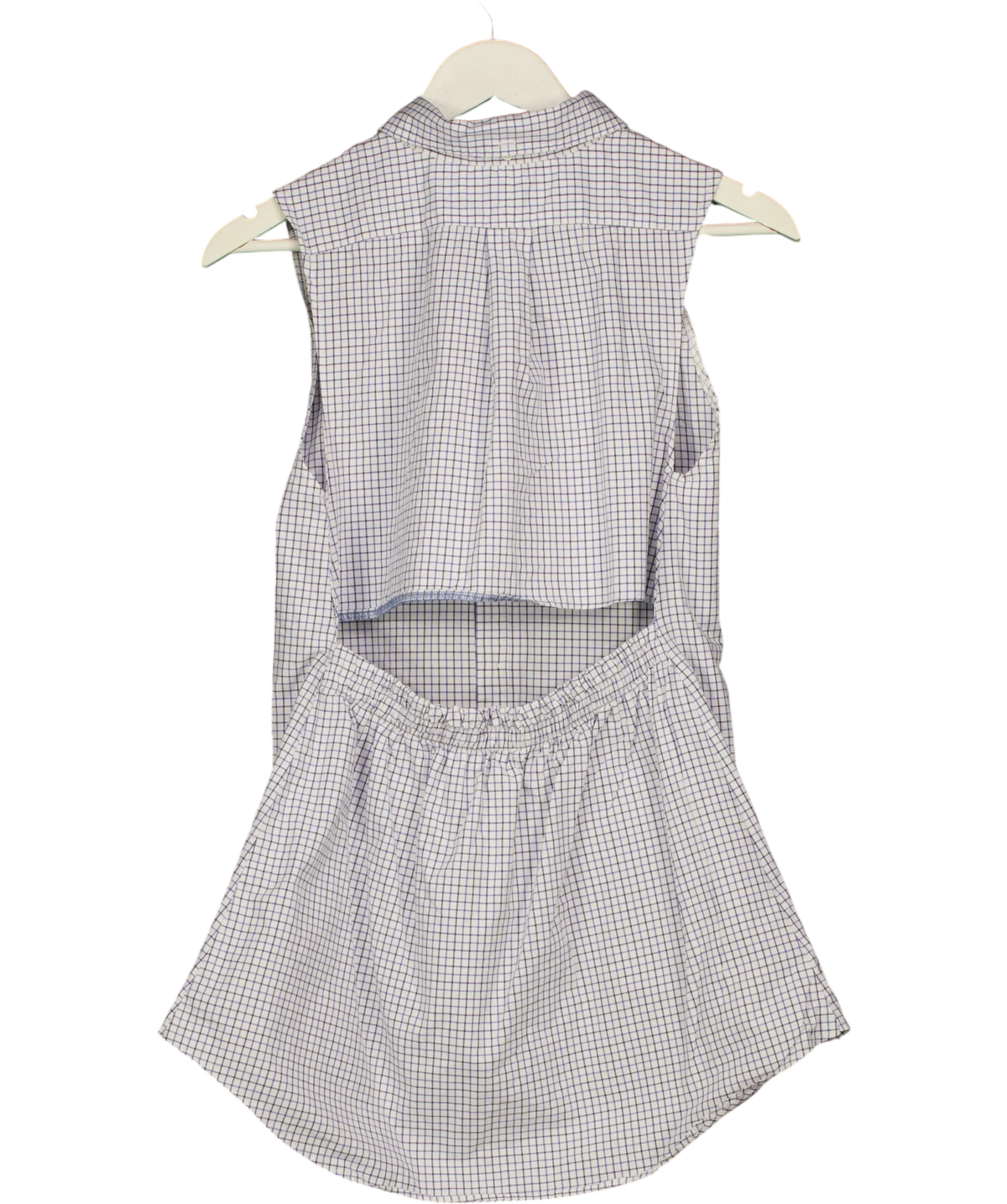 Polo Ralph Lauren White Sleeveless Open Back Check Shirt, size UK S — back