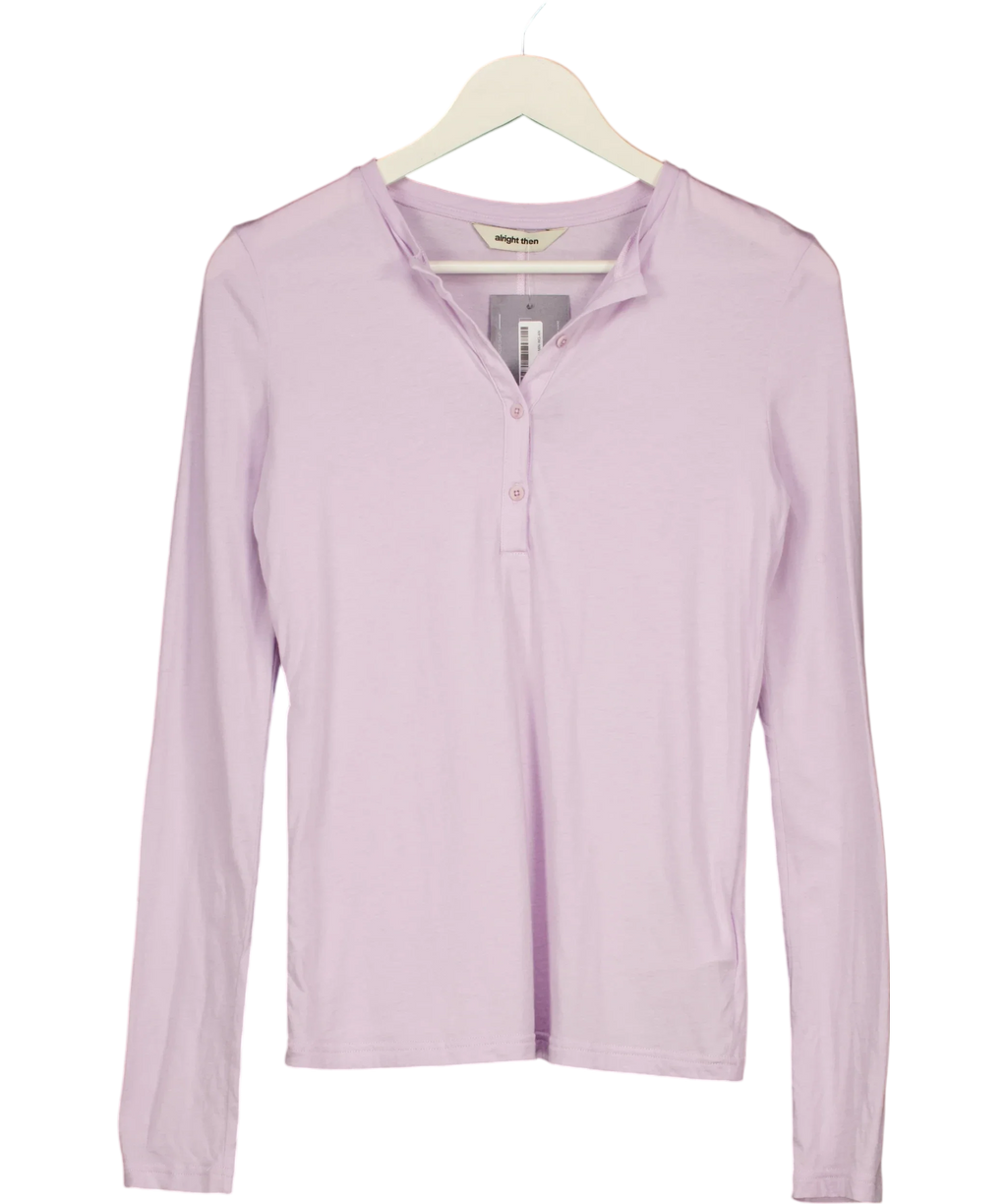 ALRIGHT THEN Purple Lilac PURPLE  Long Sleeve COTTON & SILK BLEND Henley Tee Size 0, size UK 4 — front