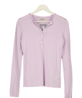 ALRIGHT THEN Purple Lilac PURPLE  Long Sleeve COTTON & SILK BLEND Henley Tee Size 0, size UK 4 — front