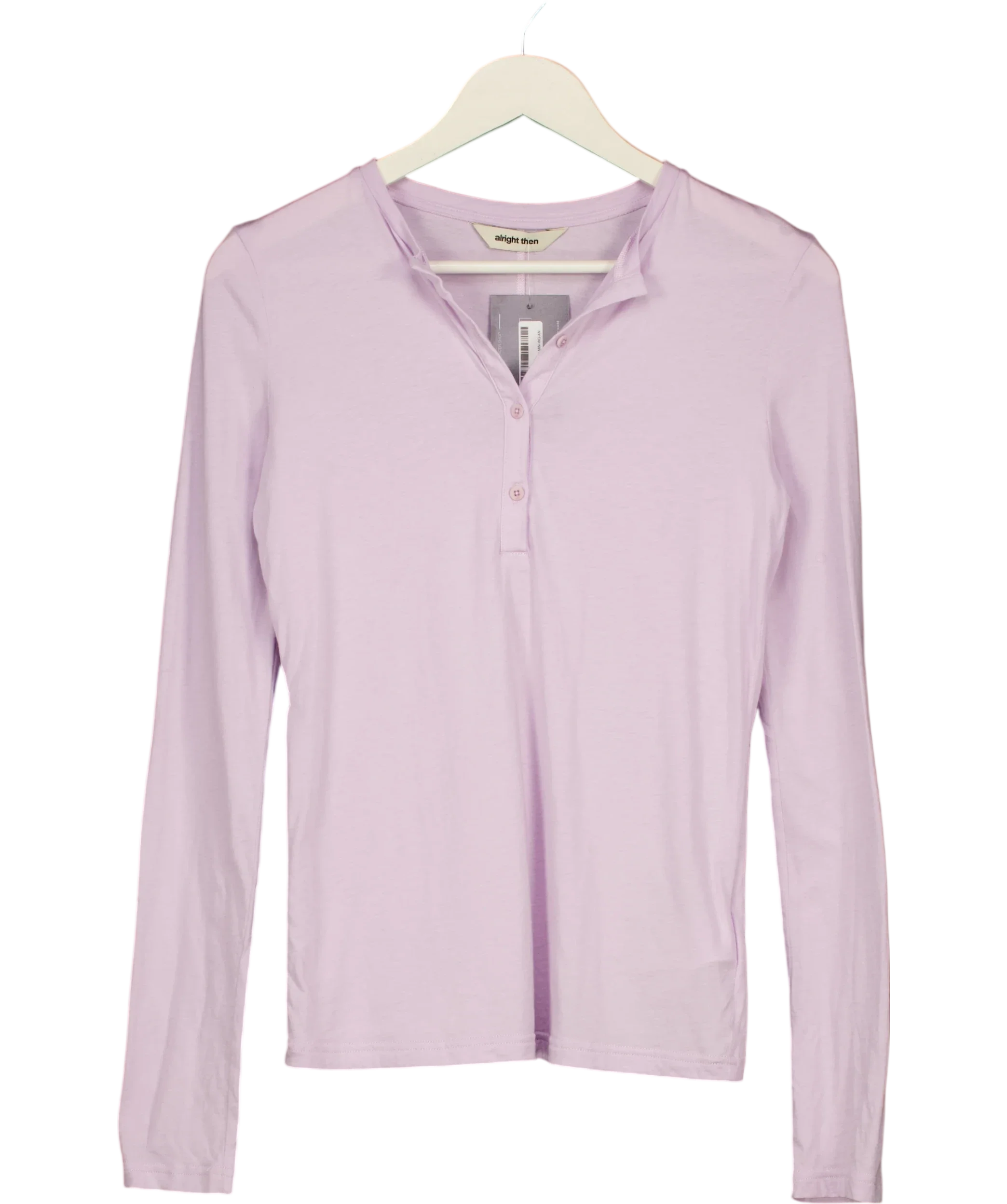 ALRIGHT THEN Purple Lilac PURPLE  Long Sleeve COTTON & SILK BLEND Henley Tee Size 0, size UK 4 — front