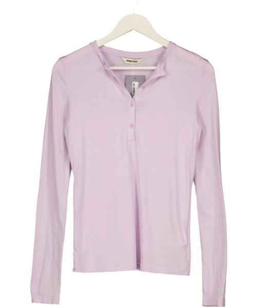 ALRIGHT THEN Purple Lilac PURPLE  Long Sleeve COTTON & SILK BLEND Henley Tee Size 0, size UK 4 — front