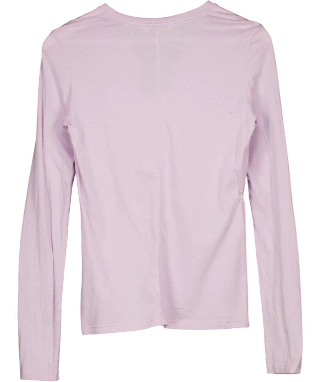 ALRIGHT THEN Purple Lilac PURPLE  Long Sleeve COTTON & SILK BLEND Henley Tee Size 0, size UK 4 — back