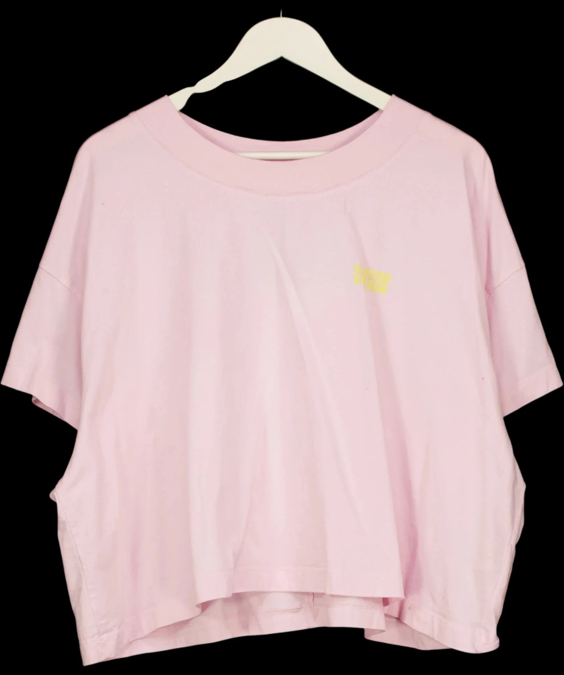 American Vintage Pink Gixy Cropped Logo T-Shirt Cotton Candy PINK, size UK XS/S — detail