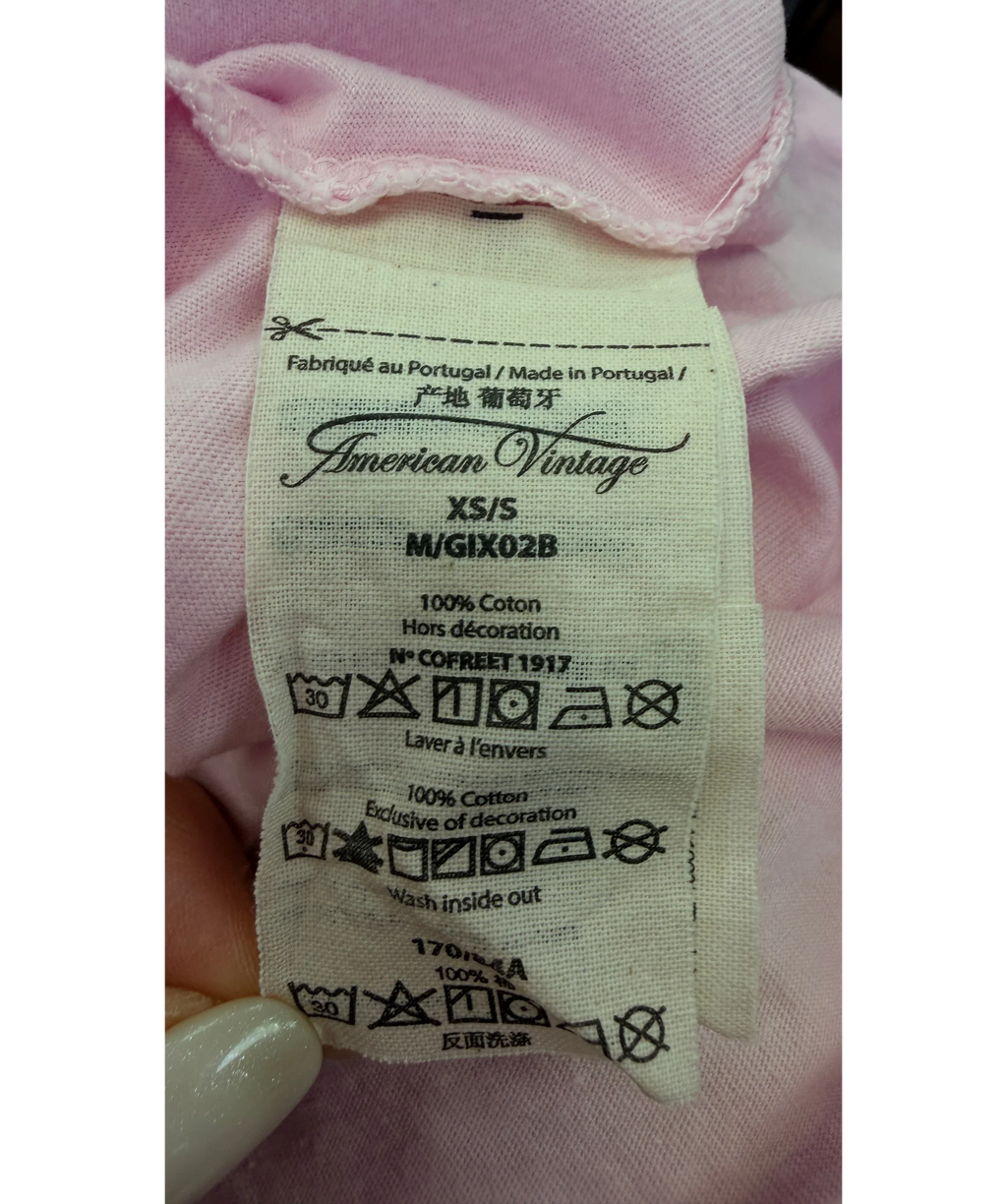 American Vintage Pink Gixy Cropped Logo T-Shirt Cotton Candy PINK, size UK XS/S — label