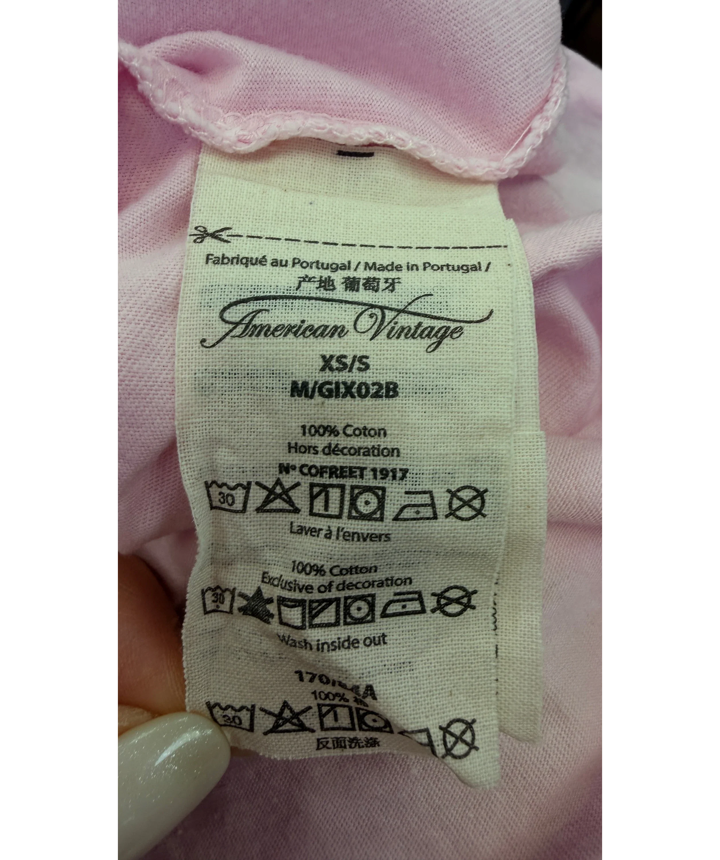 American Vintage Pink Gixy Cropped Logo T-Shirt Cotton Candy PINK, size UK XS/S — label