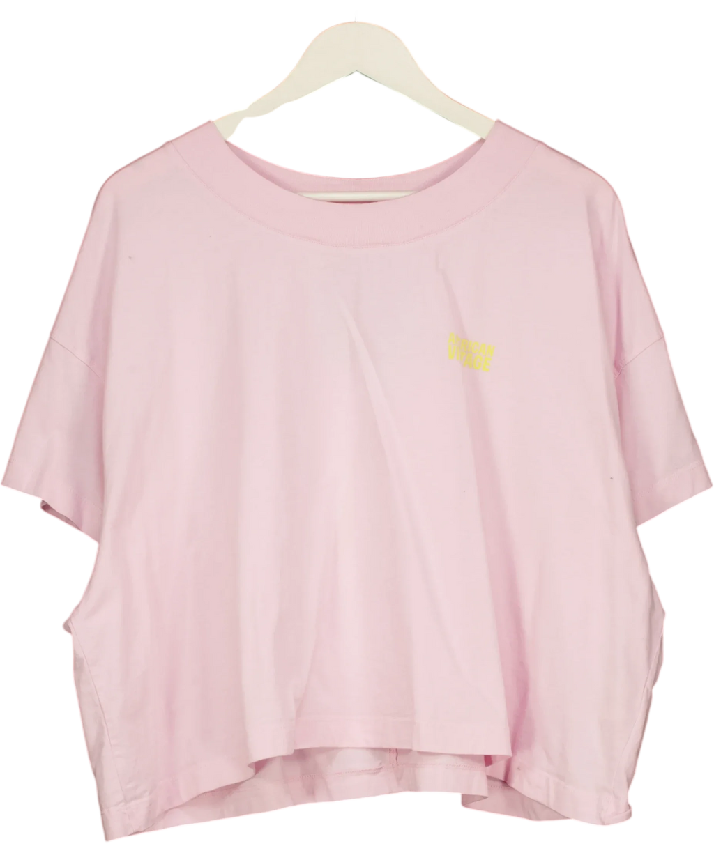 American Vintage Pink Gixy Cropped Logo T-Shirt Cotton Candy PINK, size UK XS/S — front