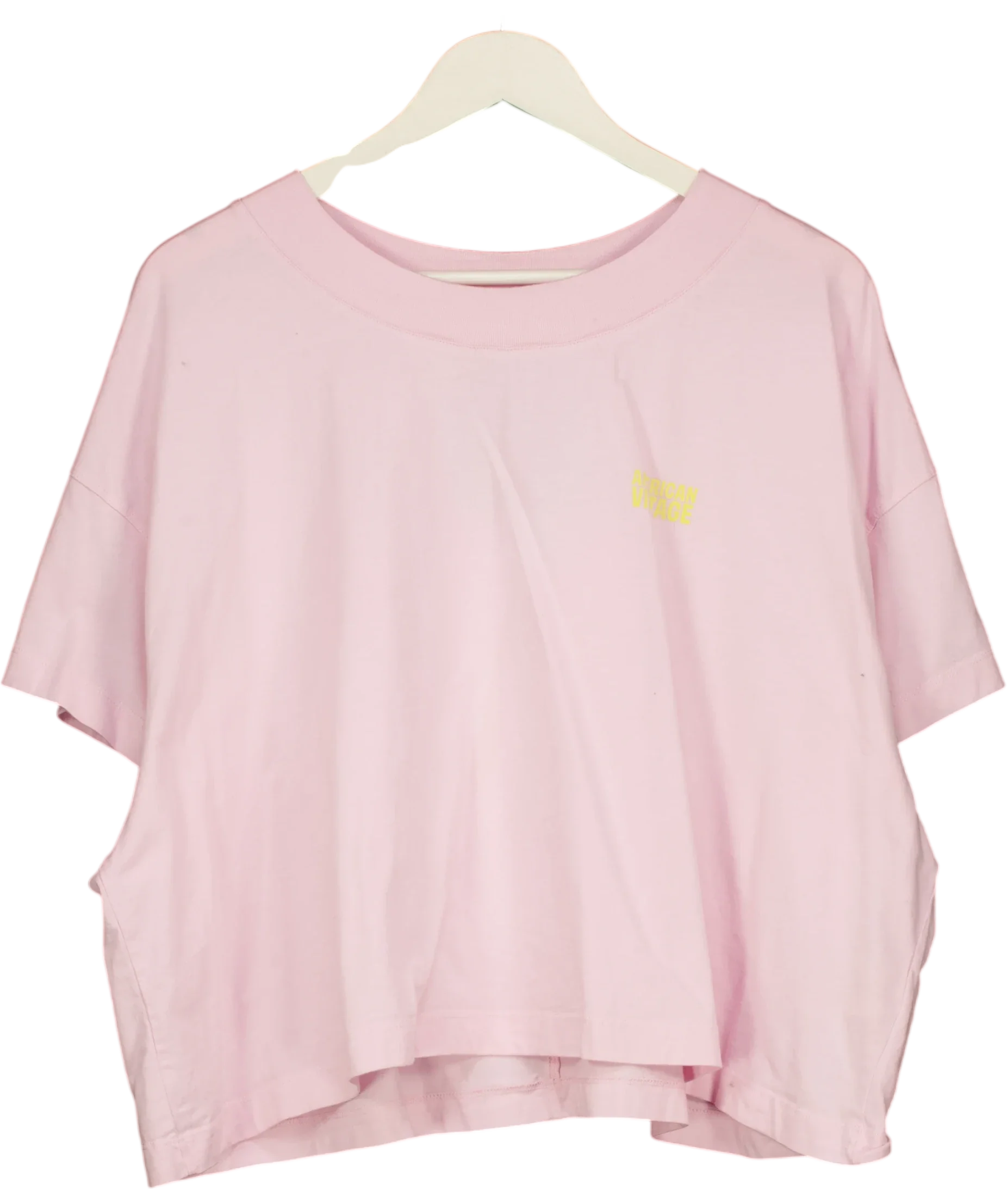 American Vintage Pink Gixy Cropped Logo T-Shirt Cotton Candy PINK, size UK XS/S — front
