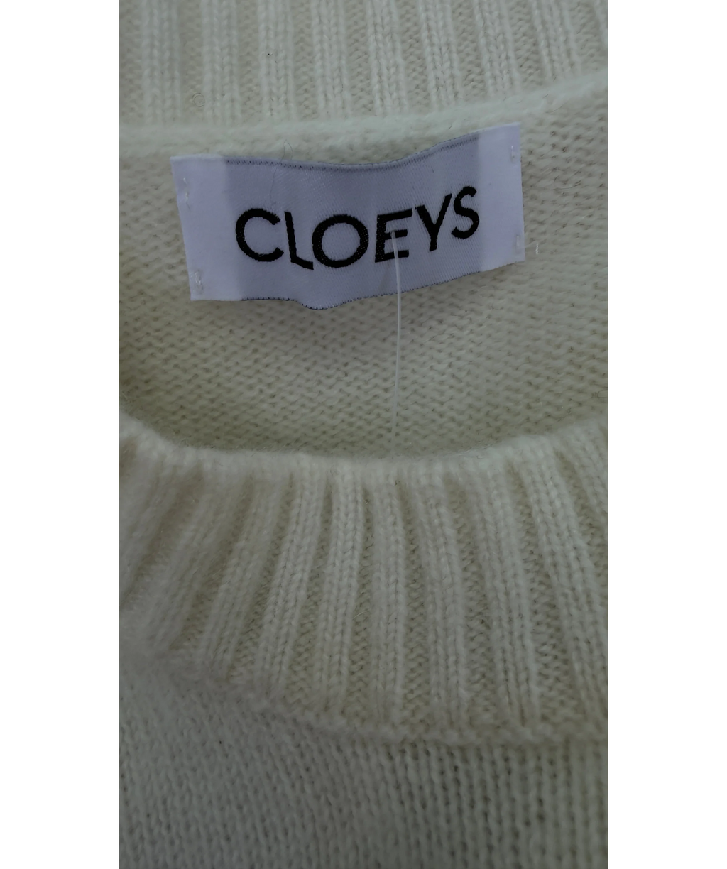 Cloeys Cream 100% Cashmere Sleeveless KNIT JUMPER, size UK S — detail